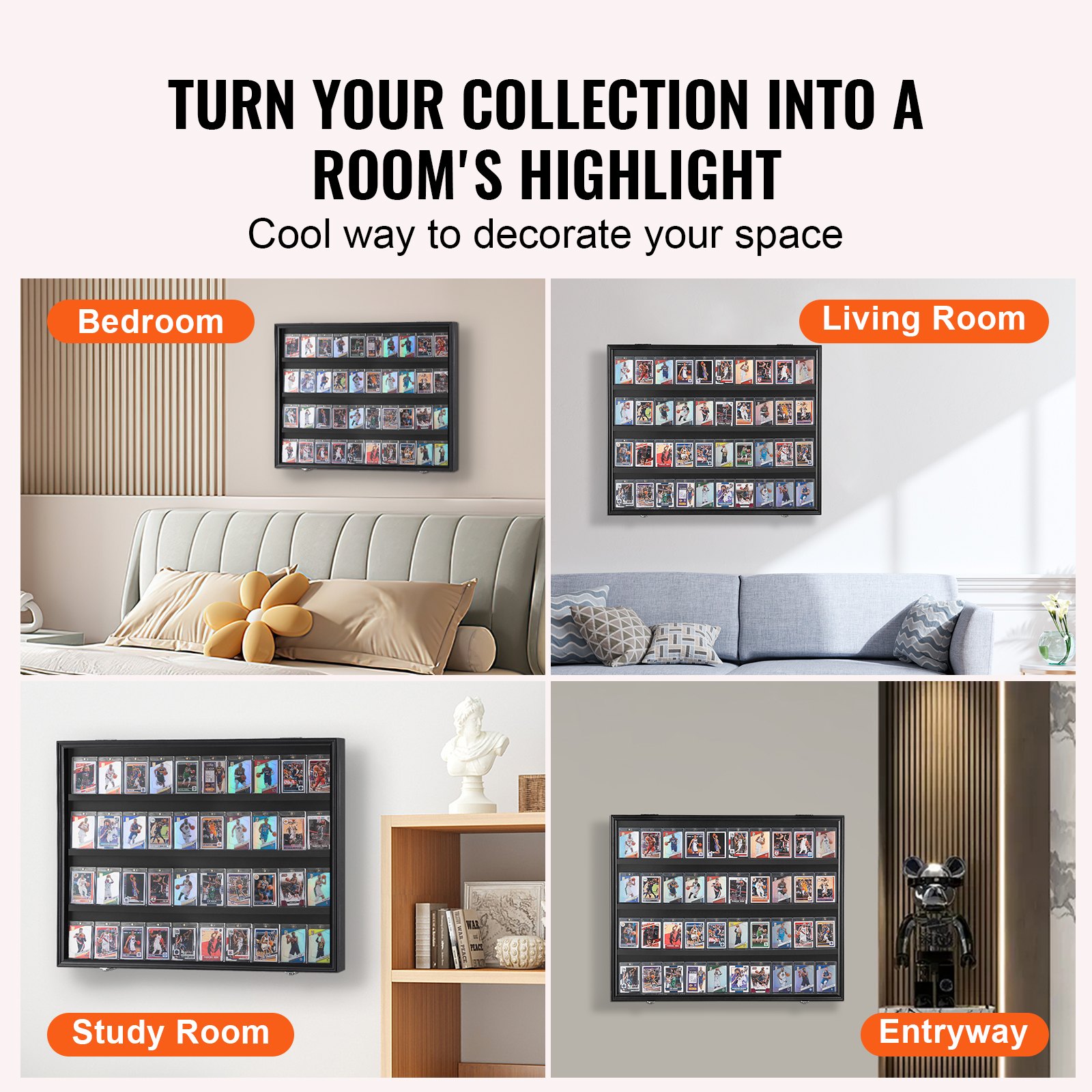 VEVOR Gablota na karty sportowe w 36 różnych wzorach, 77,5 x 61,7 x 5,5 cm, rama prezentacyjna z 98% ochroną UV, szkło PC, zamykana szafka ścienna na karty kolekcjonerskie do piłki nożnej, koszykówki i hokeja