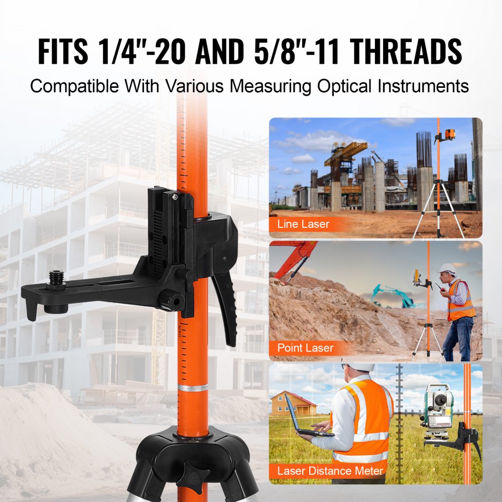 Statyw do poziomicy laserowej VEVOR, mocowanie gwintowane 1/4"-20 i 5/8"-11, regulacja wysokości 40,94-133,85 cala, z poziomicą i solidną podstawą, rozsuwany, lekki aluminiowy statyw do skanerów laserowych