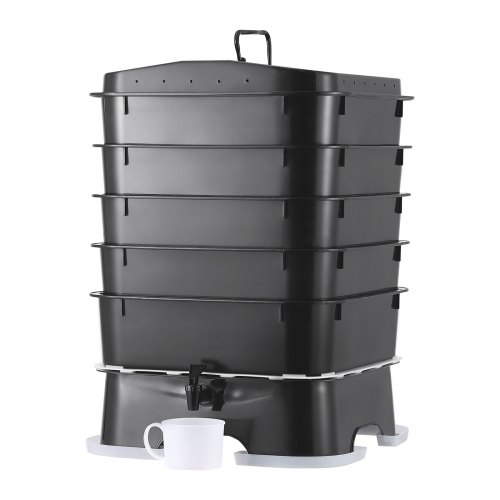 Szybki kompostownik VEVOR Kompostownik ogrodowy 18-50L Kompostownik termiczny 400x400x650mm Kompostownik z tworzywa sztucznego HDPE W zestawie 5 misek i pojemnik zbiorczy Pojemnik na kompost Kompostowanie Redukcja odpadów z gospodarstw domowych