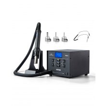 Stacja lutownicza na gorące powietrze VEVOR, 1000 W, pistolet na gorące powietrze 100–480°C z 99-stopniową regulacją przepływu powietrza, 3 wstępnie ustawionymi kanałami i 3 dyszami gorącego powietrza do demontażu układów scalonych, naprawy elektroniki