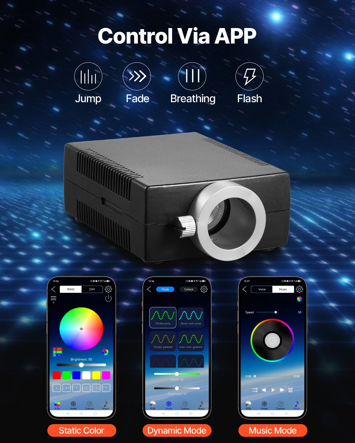 VEVOR Lampy sufitowe Starry Sky z motywem gwieździstego nieba, 150 szt., 16 W, światłowodowe lampy sufitowe Starry Sky do samochodu, aplikacja Bluetooth, pilot zdalnego sterowania, aktywacja dźwiękiem, moduł świetlny RGBW, do dekoracji domu i sypialni