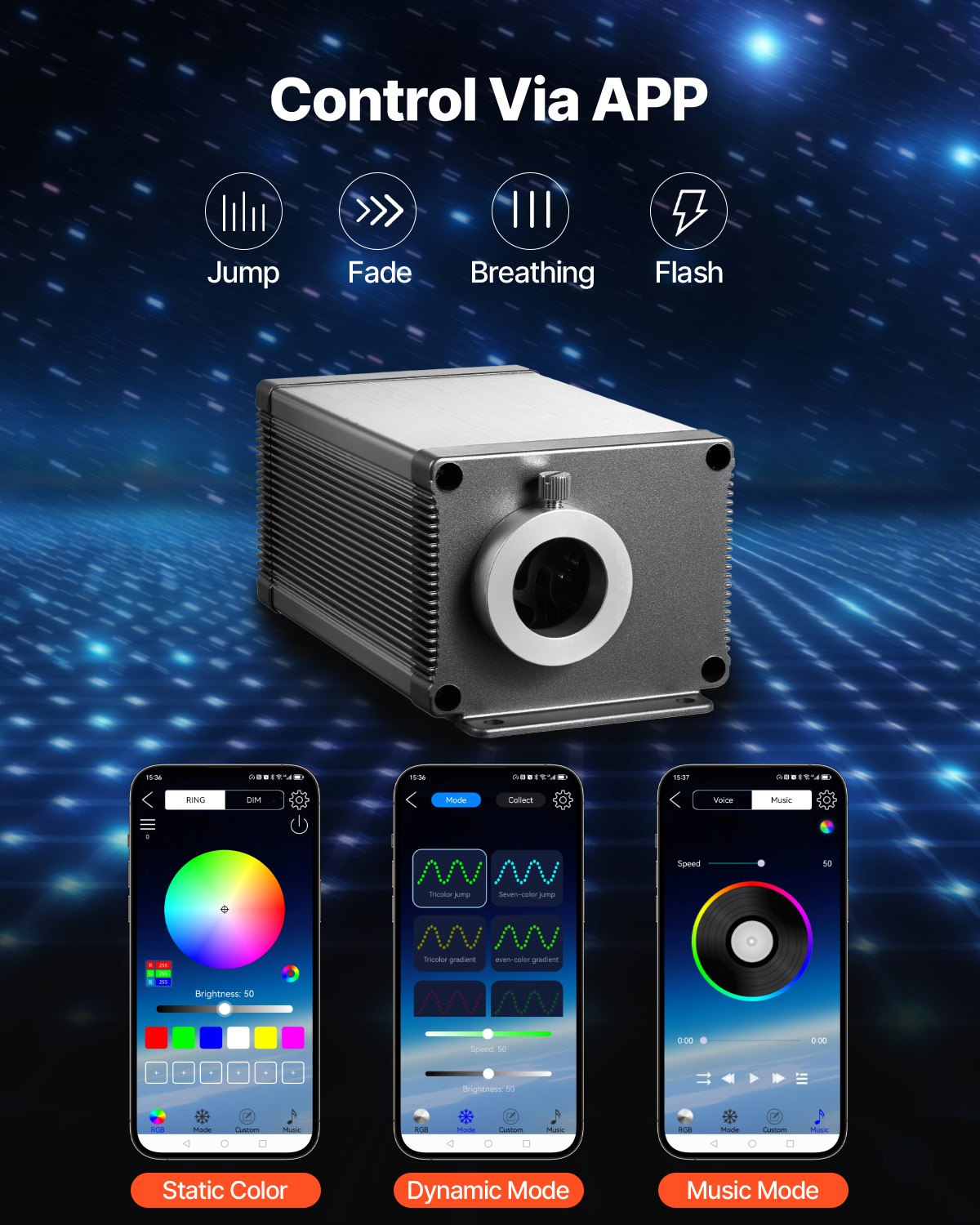 VEVOR Lampy samochodowe Starry Sky, 450 szt., 16 W światłowodowe lampy sufitowe w kształcie gwiazd do samochodu, aplikacja Bluetooth, pilot zdalnego sterowania, aktywowane dźwiękiem, moduł świetlny RGBW, do dekoracji domu i sypialni