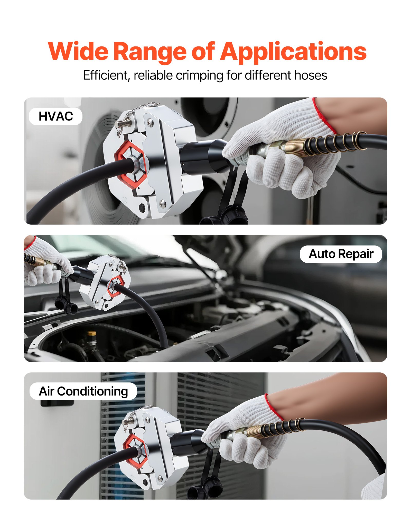 Praska hydrauliczna do węży VEVOR, z 7 zatrzaskowymi wkładkami i walizką transportową, do węży klimatyzacyjnych do napraw samochodowych i klimatyzacyjnych (z pompką ręczną)