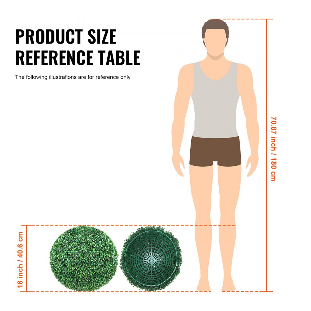 VEVOR 2x Kula z bukszpanu sztuczna Ø40,6 cm Ozdoba ogrodowa Kula z bukszpanu sztuczna Kula z bukszpanu sztuczna roślina wykonana z PE, drewna, PP, w tym 4 szt. motyli dekoracyjnych i 10 szt. liści zapasowych