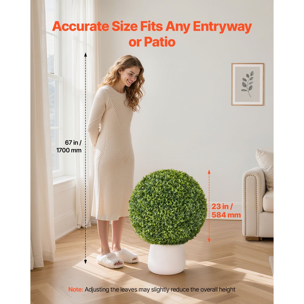 VEVOR Kula z bukszpanu, 584 mm, kula topiary, roślina sztuczna, roślina dekoracyjna, kula z bukszpanu, łatwy montaż na werandę, patio, do ogrodu, na balkon, do ogrodu i do wnętrz, do domu, na wesele