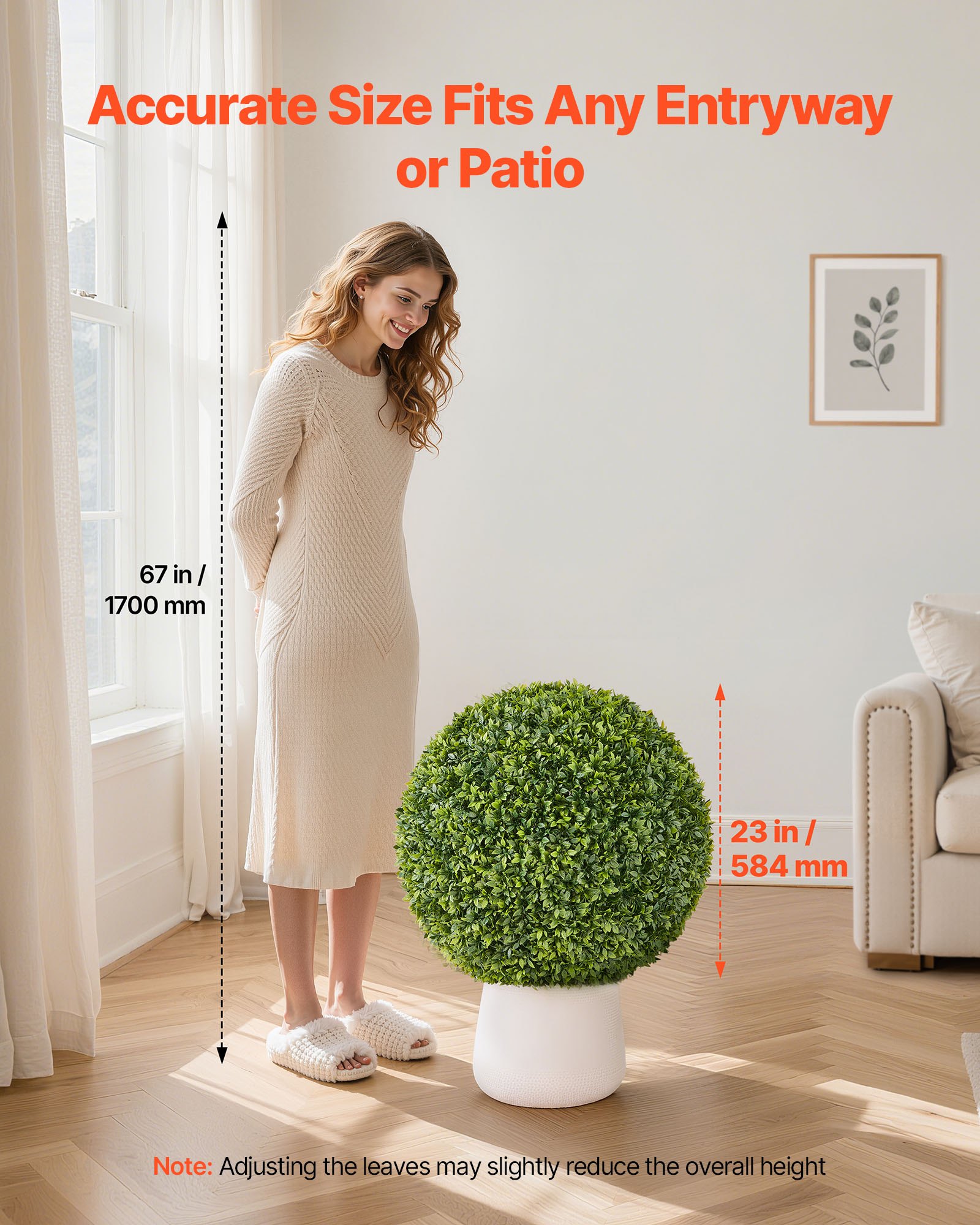 VEVOR Kula z bukszpanu, 584 mm, kula topiary, roślina sztuczna, roślina dekoracyjna, kula z bukszpanu, łatwy montaż na werandę, patio, do ogrodu, na balkon, do ogrodu i do wnętrz, do domu, na wesele