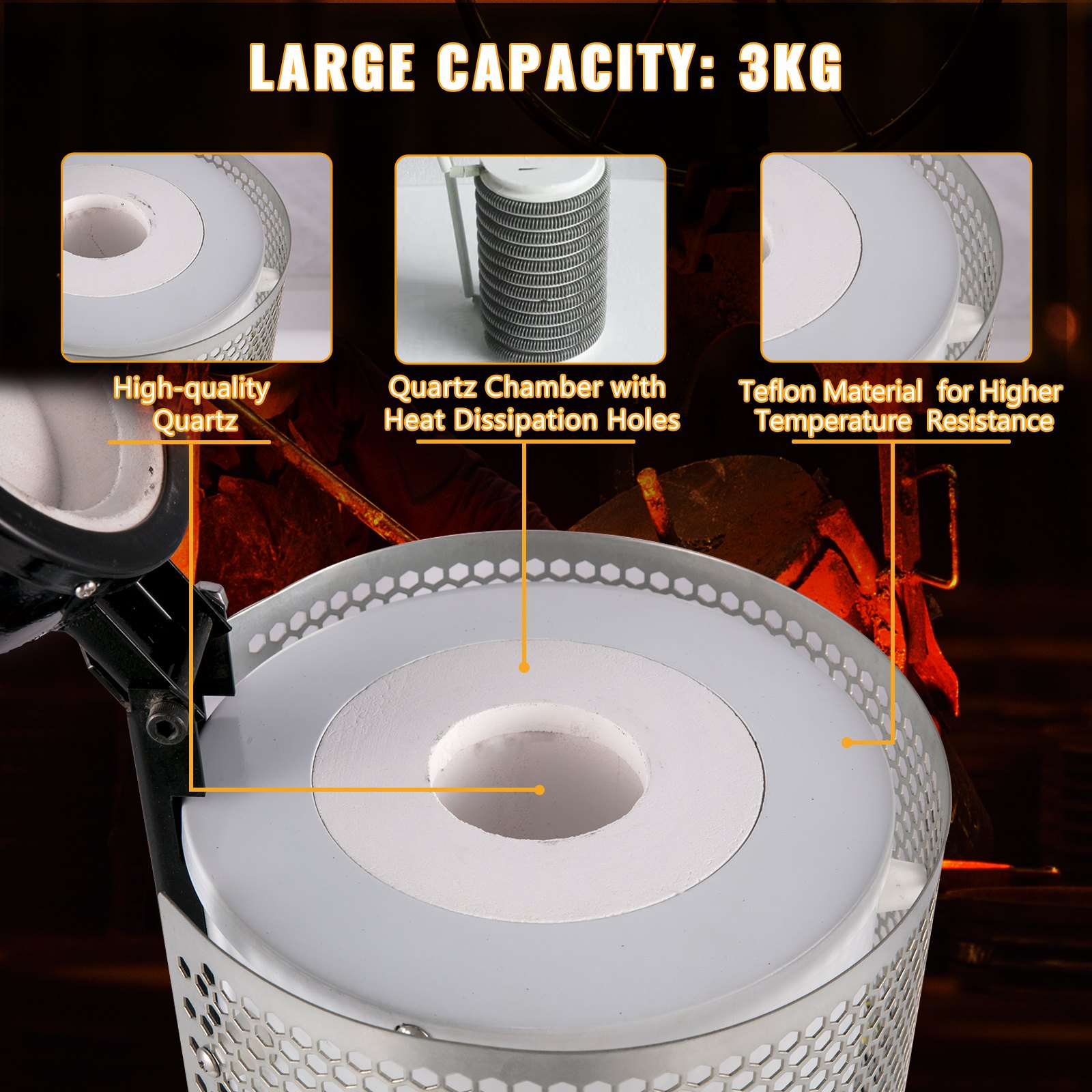 VEVOR Piec do topienia złota Piec muflowy 3 kg Elektryczny piec do topienia złota 1150 ℃ 220 V