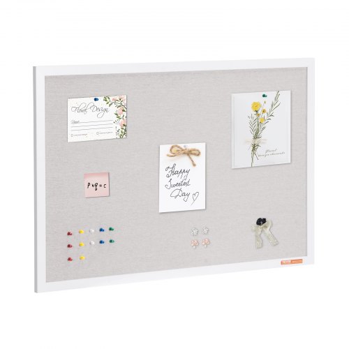 VEVOR 36"x24" Biała tablica korkowa z lnianą powierzchnią – Stylowa tablica ogłoszeniowa montowana na ścianie do domu, szkoły, biura – Elegancka i funkcjonalna tablica ogłoszeń