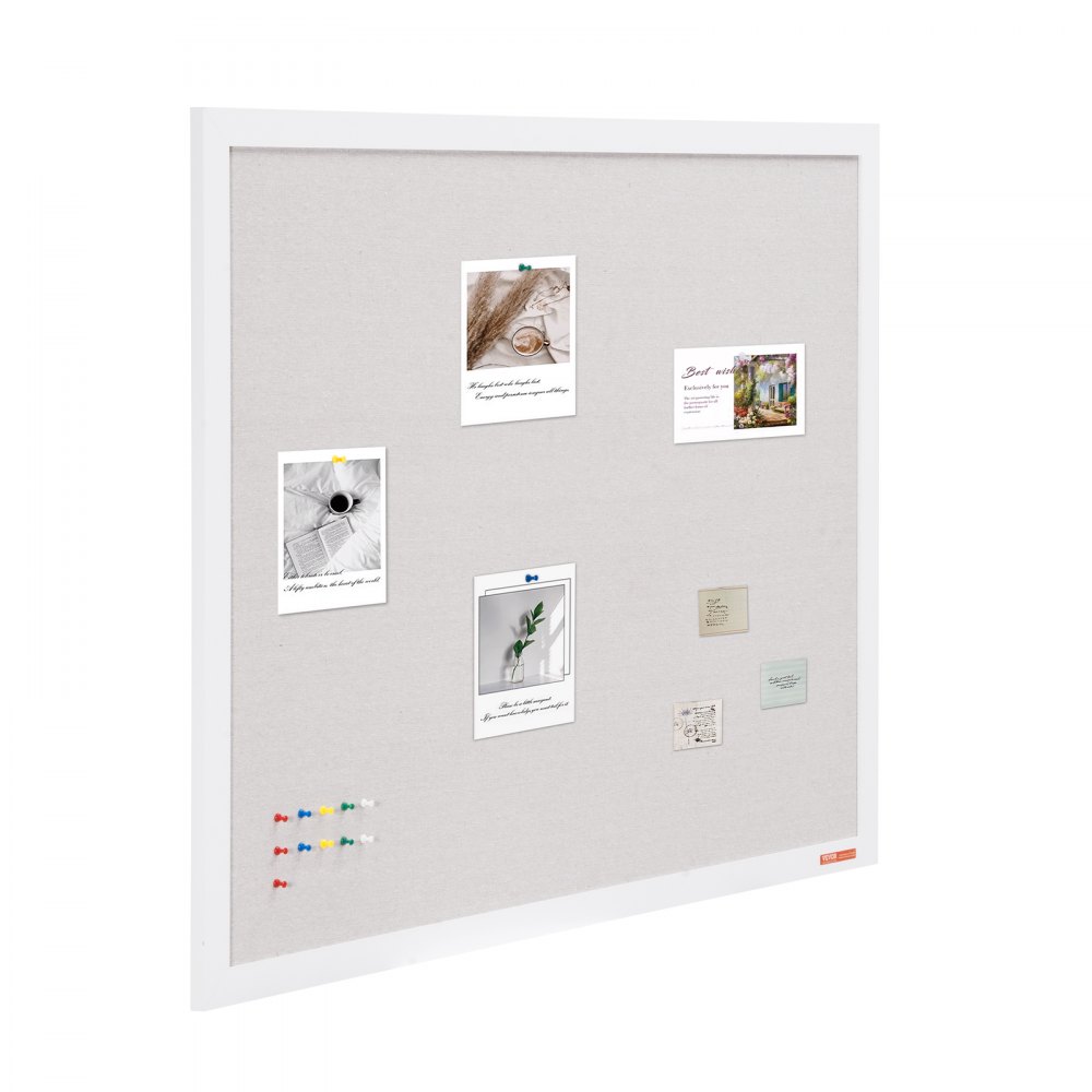 VEVOR 48"x36" white corkboard with linen surface – stylish wall-mounted pinboard for home, school, office – elegant and functional blackboard