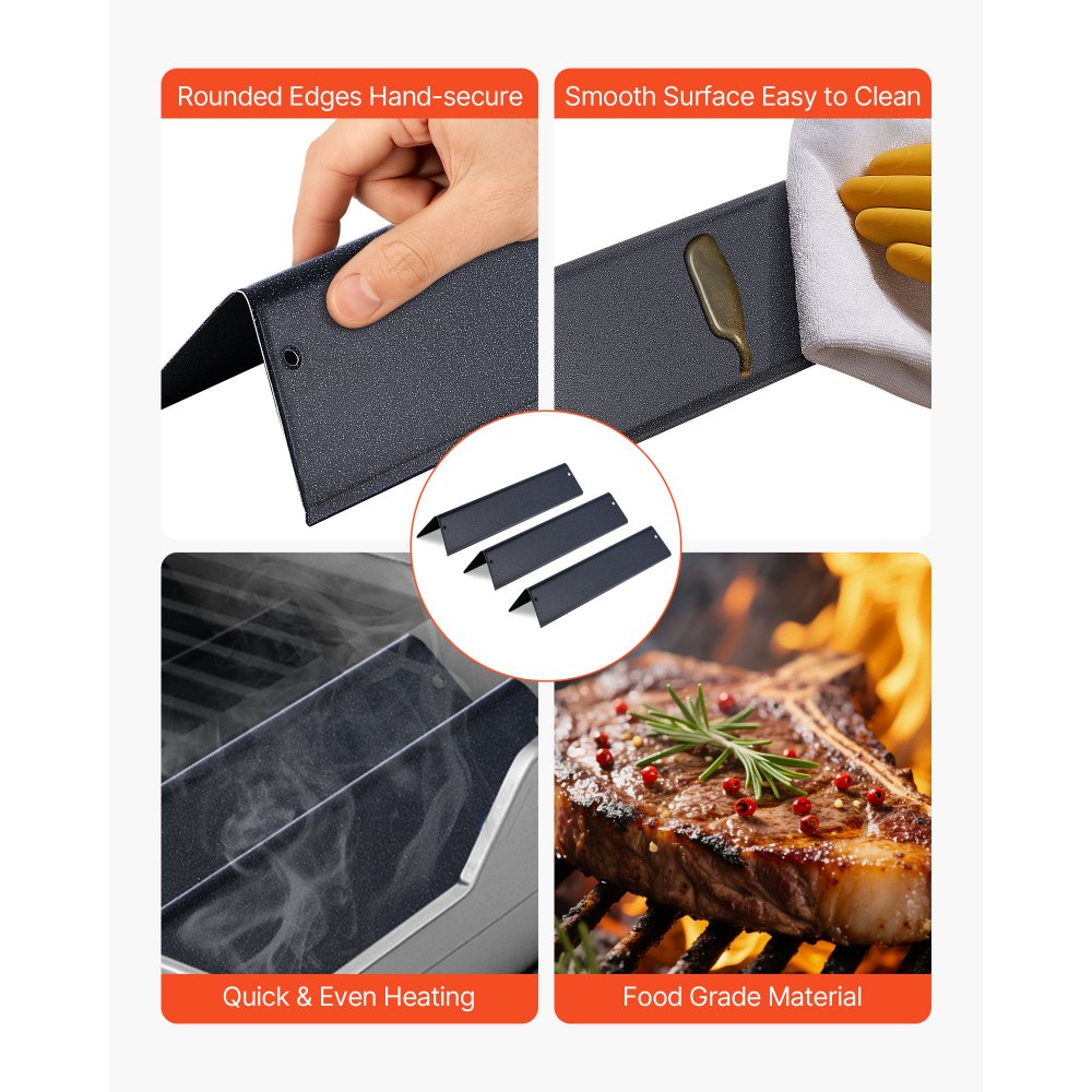 VEVOR Flavorizer Bars, 39cm Grill Replacement Part, for Weber Spirit I & II 200 Series Grills, Including Spirit ll E-210, ll E-220, ll S-210, E-210, S-210, Porcelain-enameled Steel Heat Plate, 3 Pack