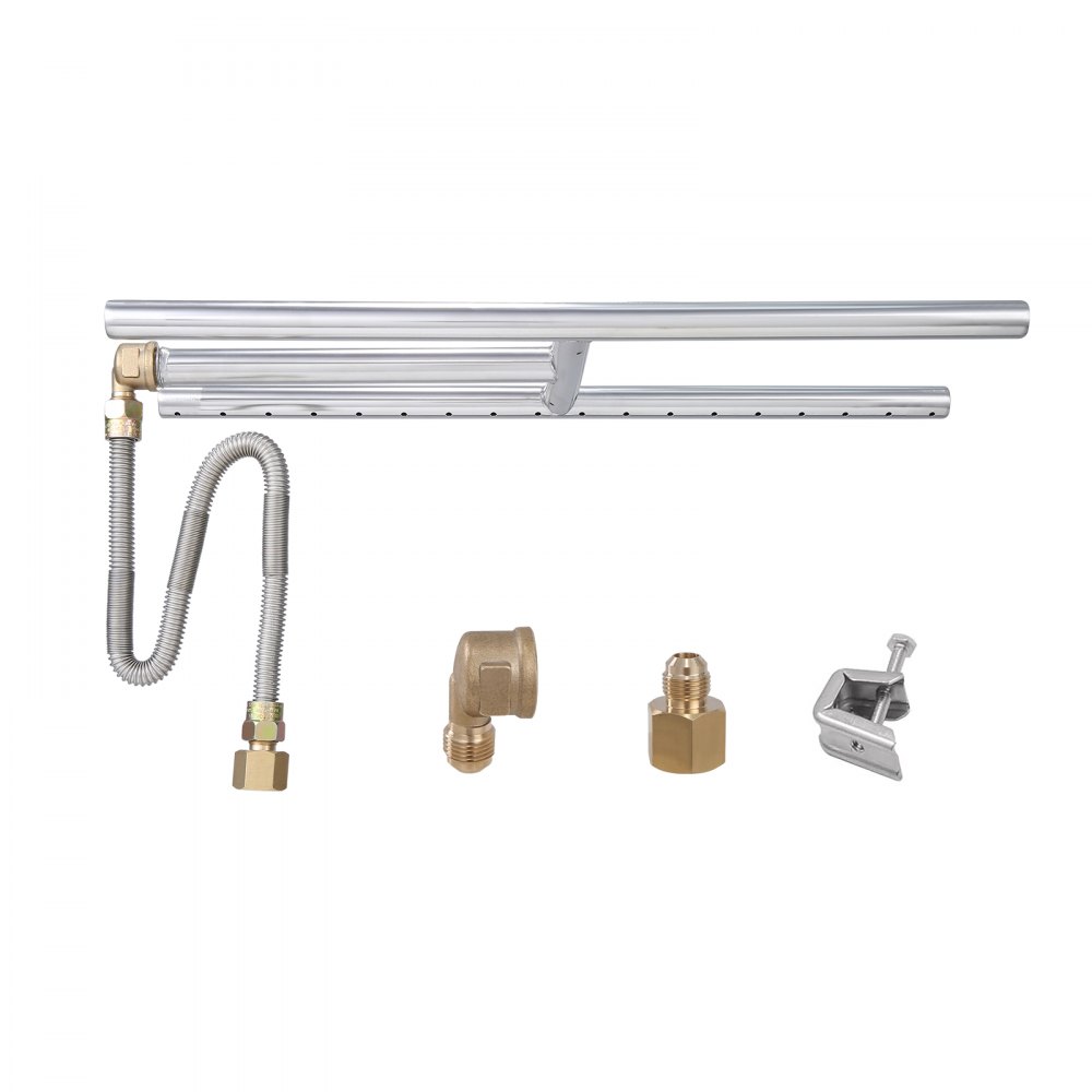 VEVOR 152,4 x 457,2 mm, wpuszczana misa paleniskowa, prostokątny palnik ze stali nierdzewnej, palnik H na gaz ziemny i propan, 90 000 BTU, do użytku wewnątrz i na zewnątrz