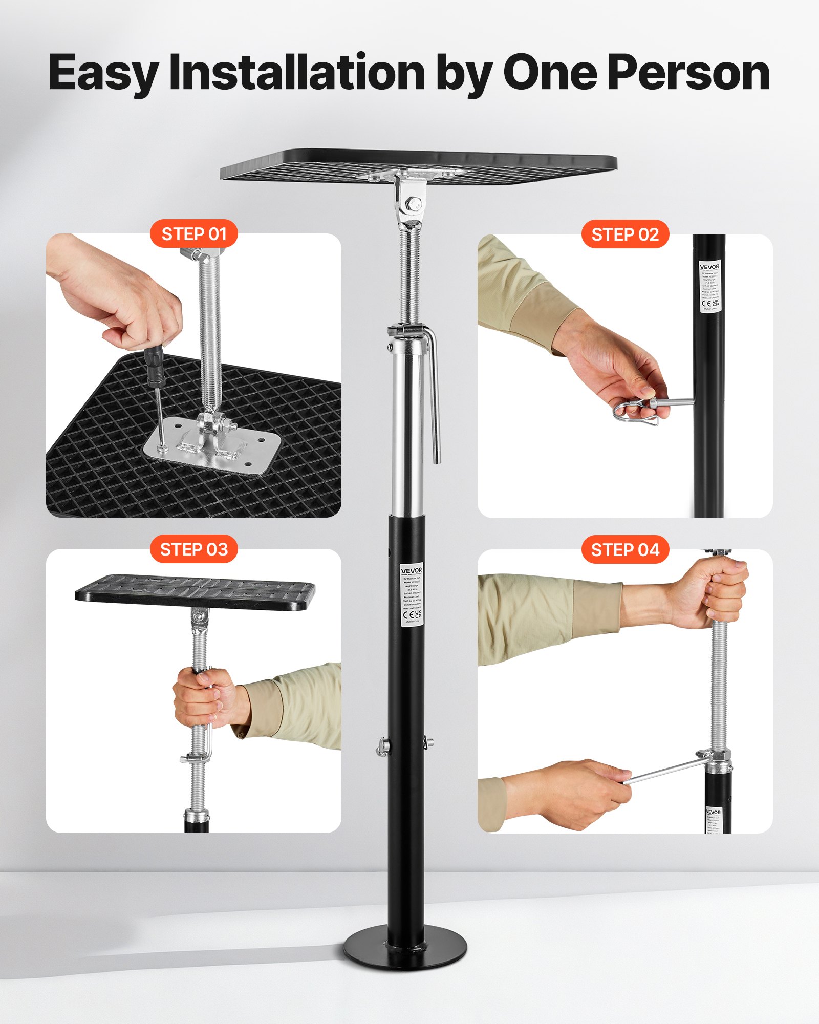 VEVOR Wsporniki przedłużające do kamperów, 2 szt., stalowe, malowane proszkowo, do kamperów, przyczep kempingowych i przyczep kempingowych, nośność do 453,59 kg, regulowana wysokość 541,02-1219,2 mm, stopka podporowa