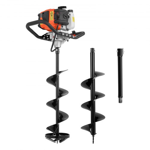 Świder do ziemi VEVOR benzynowy, 43 cm³, świder do otworów w ziemi, dwusuwowy, 203 mm, 2 w 1, do wędkowania pod lodem i ogrodnictwa, odporny na zimno, prędkość obrotowa silnika 8500 obr./min, wytrzymały świder do ziemi z wiertłami i osłoną ostrza