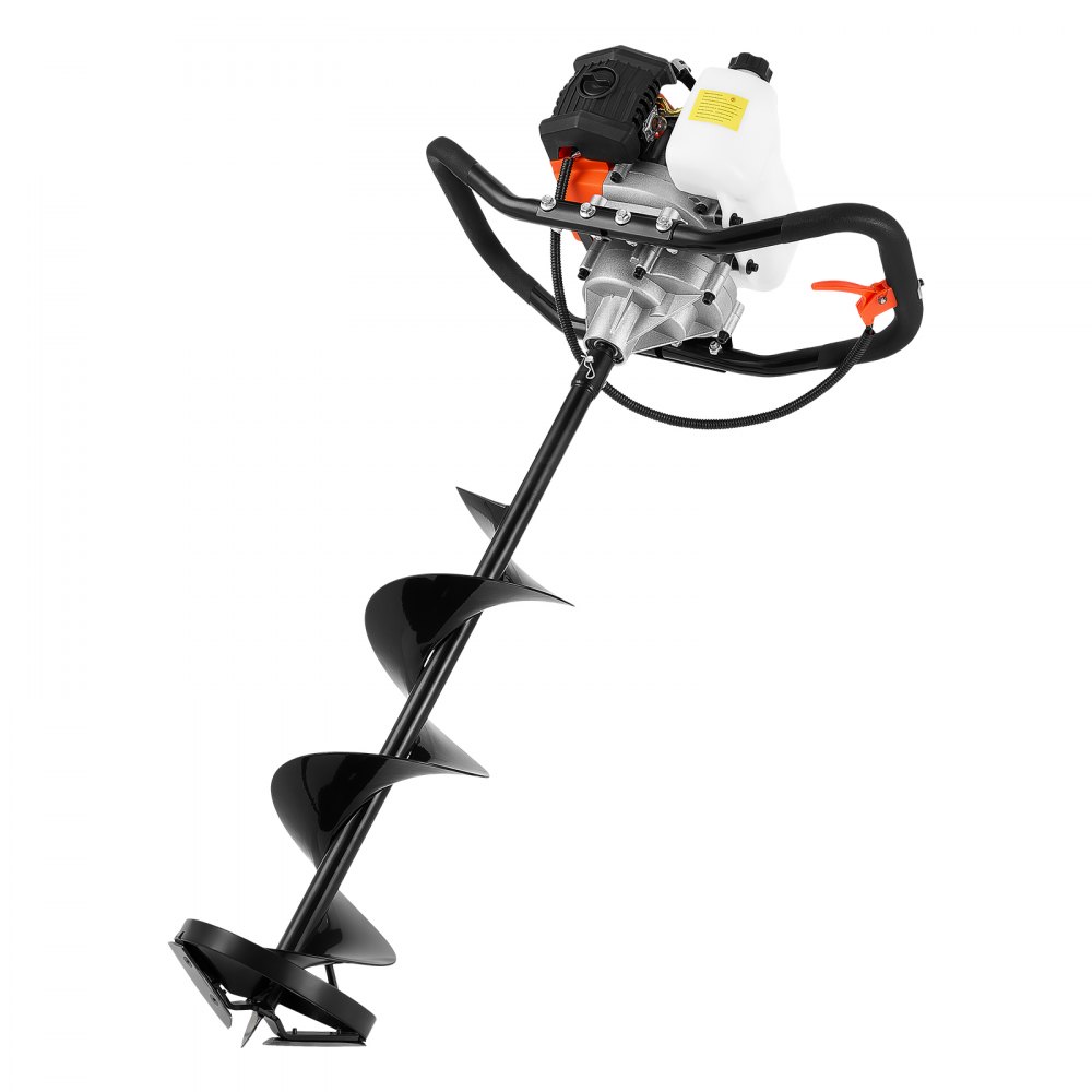 Świder do ziemi VEVOR benzynowy, 43 cm³, świder do otworów w ziemi, dwusuwowy, 203 mm, 2 w 1, do wędkowania pod lodem i ogrodnictwa, odporny na zimno, prędkość obrotowa silnika 8500 obr./min, wytrzymały świder do ziemi z wiertłami i osłoną ostrza
