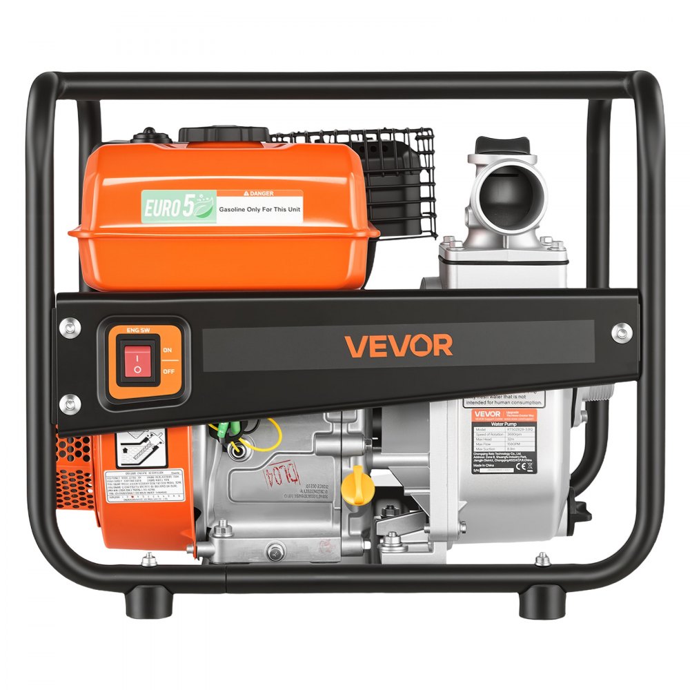 Pompa wodna benzynowa VEVOR 158 GPM, 2-calowa pompa do brudnej wody, przenośna pompa silnikowa o mocy 7 KM z wężem tłoczącym o długości 7,62 m i wirnikiem żeliwnym do nawadniania, drenażu, placów budowy i stawów