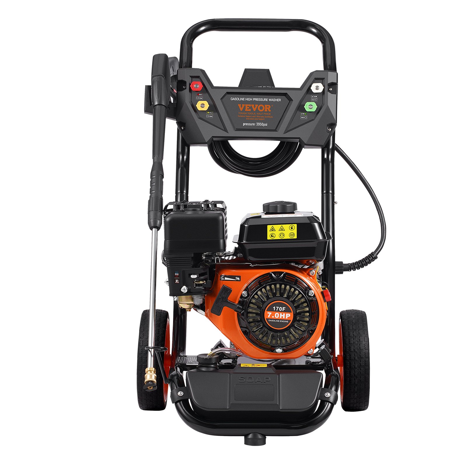 Myjka ciśnieniowa benzynowa VEVOR, 3950 PSI, 10 l/min, 2,6 GPM, myjka tarasowa z pompą miedzianą, pistoletem wysokociśnieniowym i rurą przedłużającą, zestaw 5 dysz, do samochodów, ogrodzeń, domów, podjazdów, tarasów