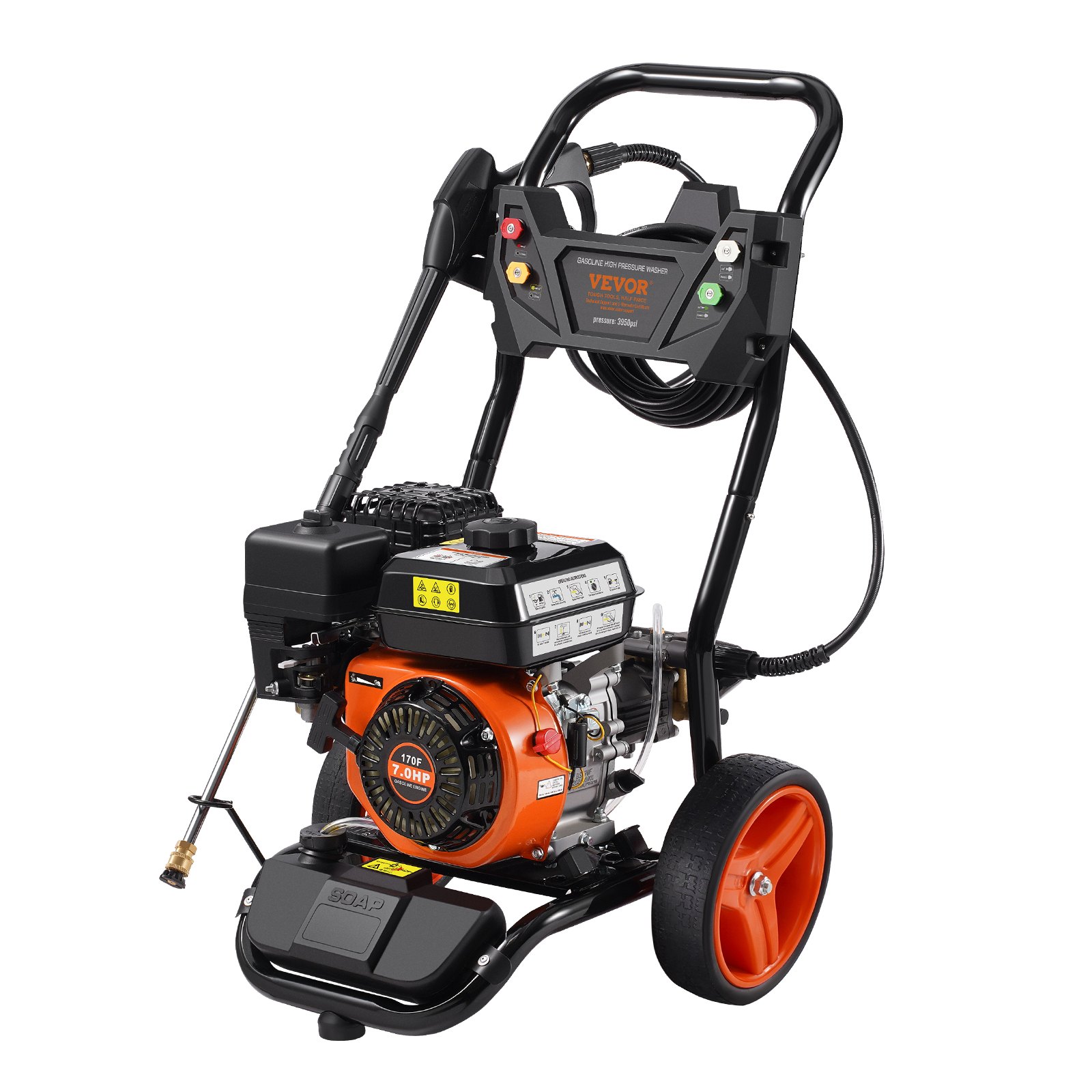 Myjka ciśnieniowa benzynowa VEVOR, 3950 PSI, 10 l/min, 2,6 GPM, myjka tarasowa z pompą miedzianą, pistoletem wysokociśnieniowym i rurą przedłużającą, zestaw 5 dysz, do samochodów, ogrodzeń, domów, podjazdów, tarasów