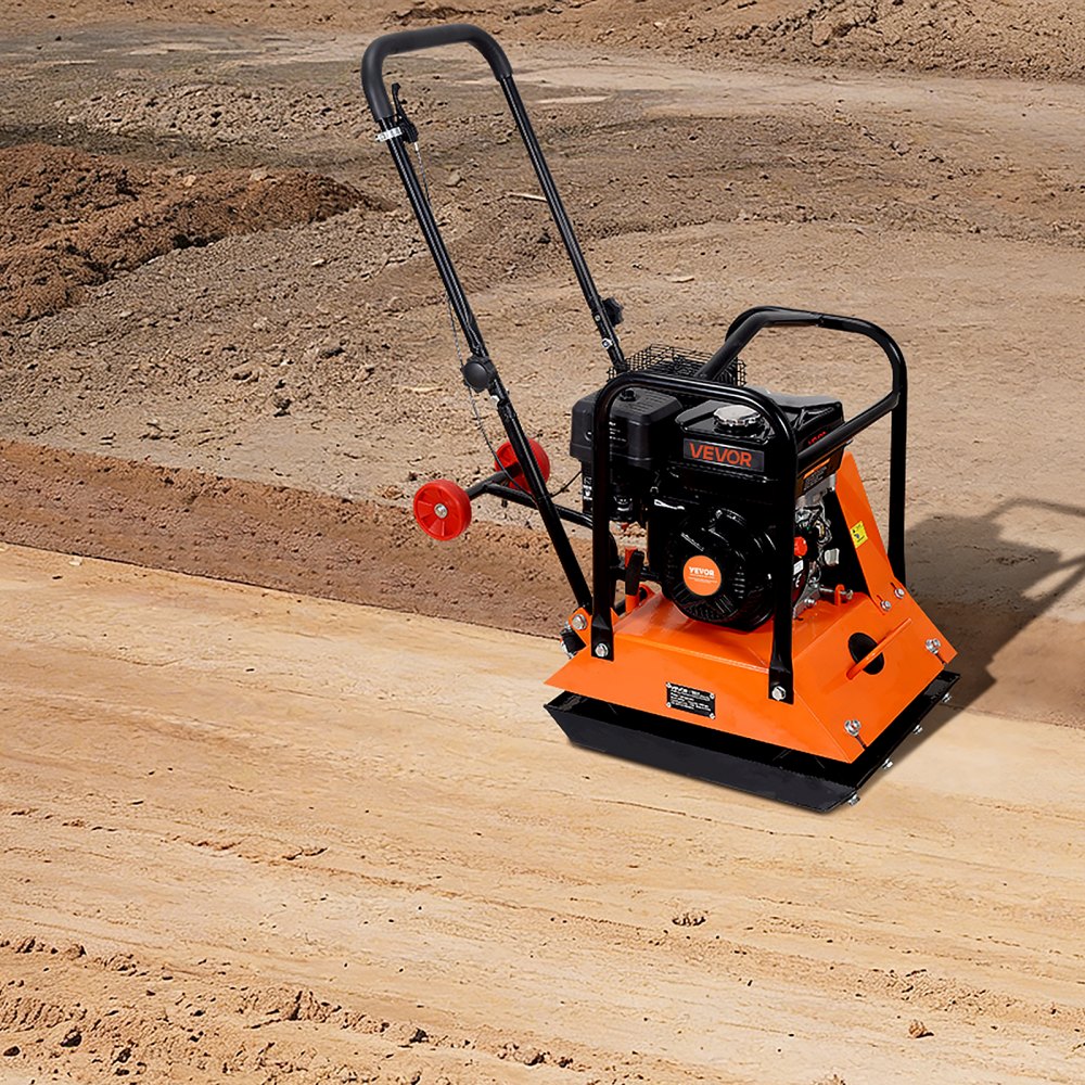 VEVOR Plate Compactor, 6.5 HP 212CC Gas Engine, 6400 VPM Vibrating Ground Rammer, 15 kN Compaction Force, 53 x 40 cm Plate, Walk Behind Compactor for Paver Landscaping, Asphalt, Foundation, Soil