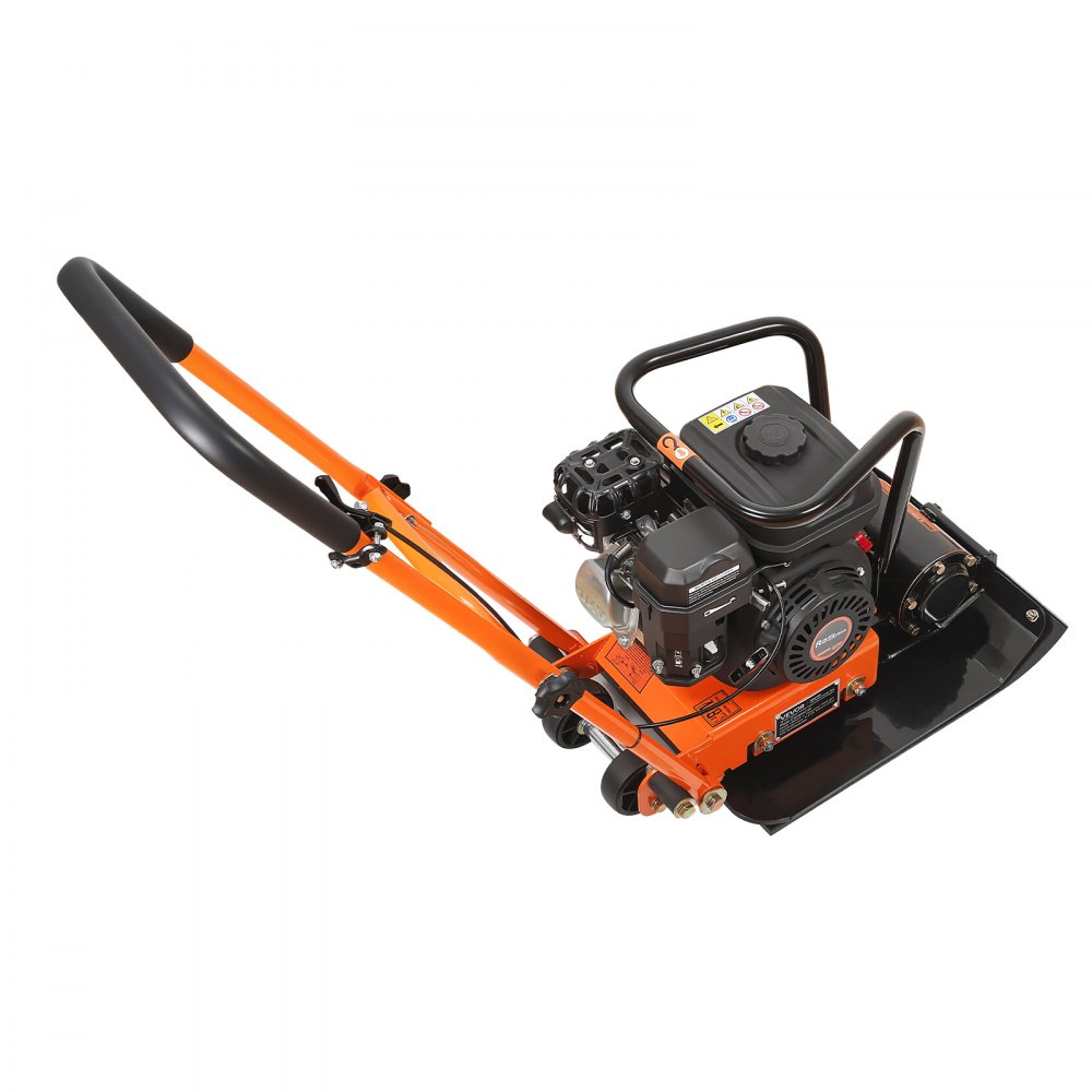 VEVOR Plate Compactor, 6.5 HP 196CC Gas Engine, 5600 VPM Vibrating Ground Rammer, 10.5 kN Compaction Force, 51 x 37 cm Plate, Walk Behind Compactor for Paver Landscaping, Asphalt, Foundation, Soil