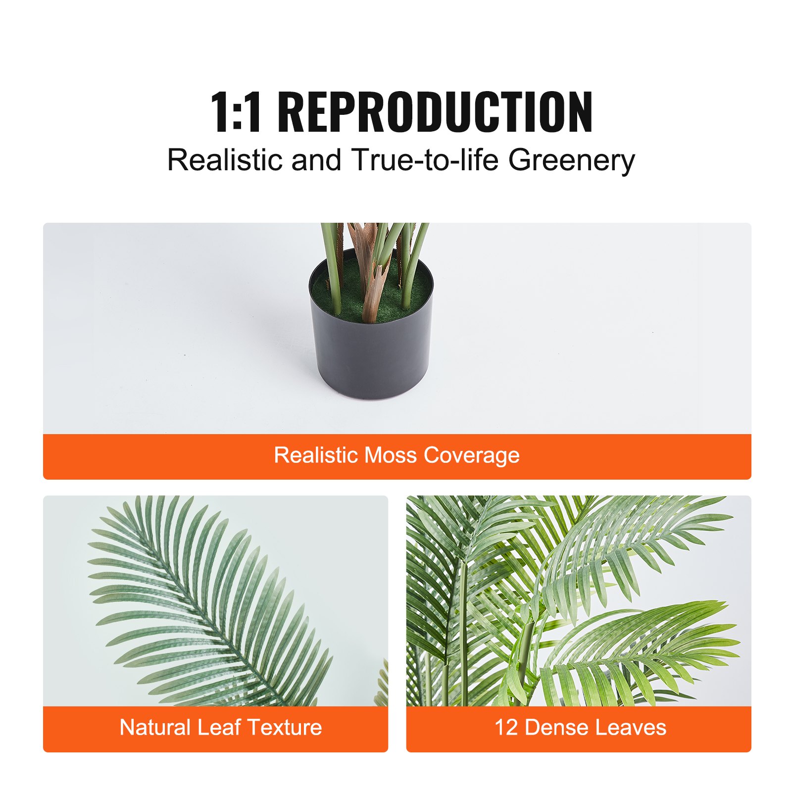 VEVOR Areca Catechu Sztuczna Roślina 800x800x1828mm Sztuczna Roślina PE Sztuczne Rośliny Plastikowe Rośliny w Doniczce Orzech Betelowy Palma Bezzapachowa Wodoodporna Idealna do Sypialni, Gabinetu, Salonu