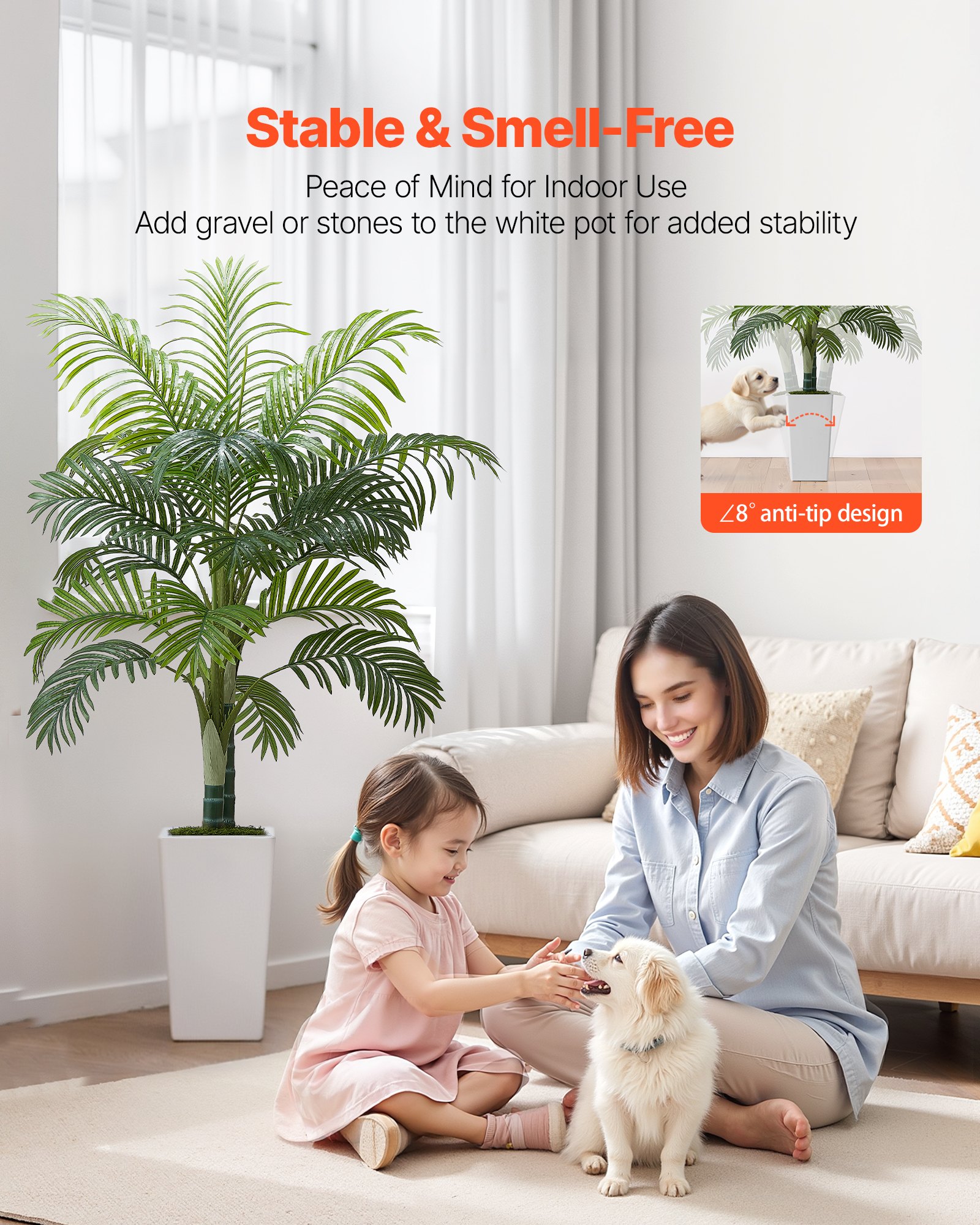 VEVOR Artificial Areca Palm Tree 1524 mm, Fake Palm Tropical Plants with White Tall Planter, Faux Floor Silk Plant in Pot, Large Trees for Home Office Living Room Decor House Warming, Indoor Outdoor