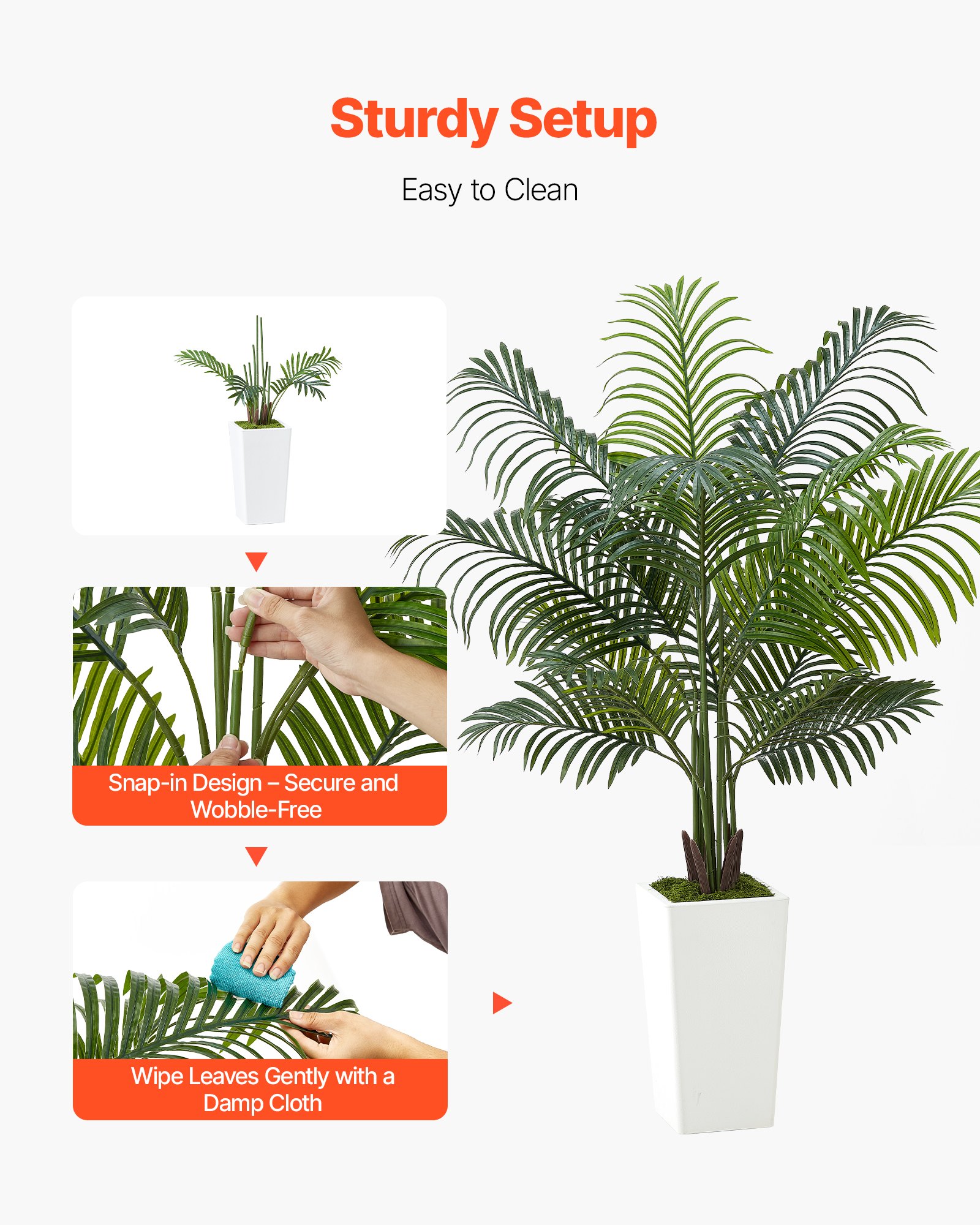 VEVOR Sztuczna palma Areca, 5-stopowa sztuczna palma tropikalna z białą doniczką, sztuczny jedwab w doniczce, sztuczne drzewo na werandę, do salonu, na patio, do domu i biura