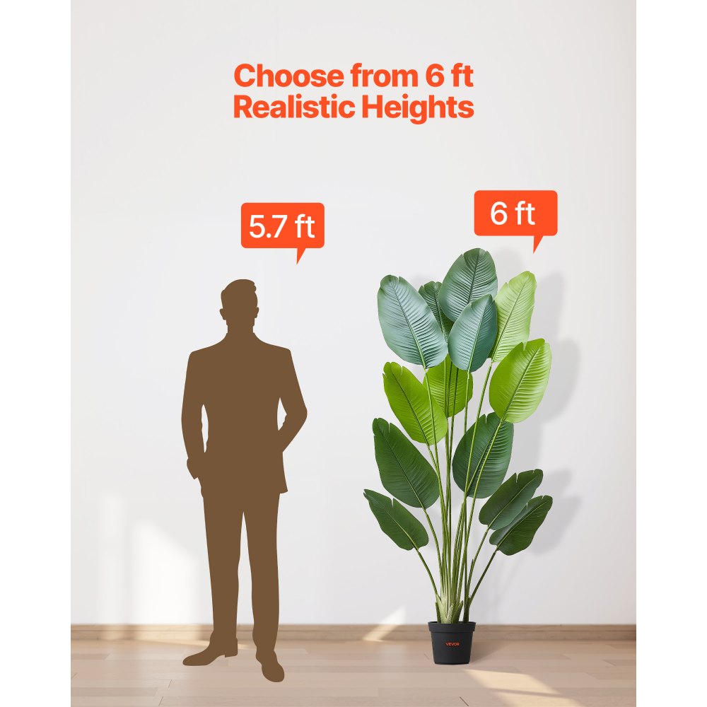 VEVOR Sztuczny ptak rajski, 1,8 m wysokości, rośliny tropikalne z 13 łodygami i białą doniczką, sztuczne drzewo jedwabne, duże drzewa do dekoracji ganków, salonów, patio, domu i biura