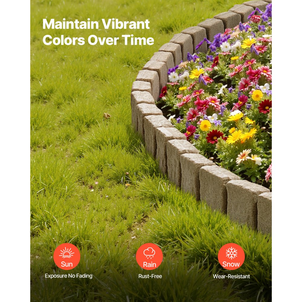 VEVOR Stone-Look Garden Edging, 120x10x23 cm, Lawn Edging, Flexible Garden Edging with Anchoring Spikes, Light-Resistant Yard Edging for Driveways & Walkways, Beige