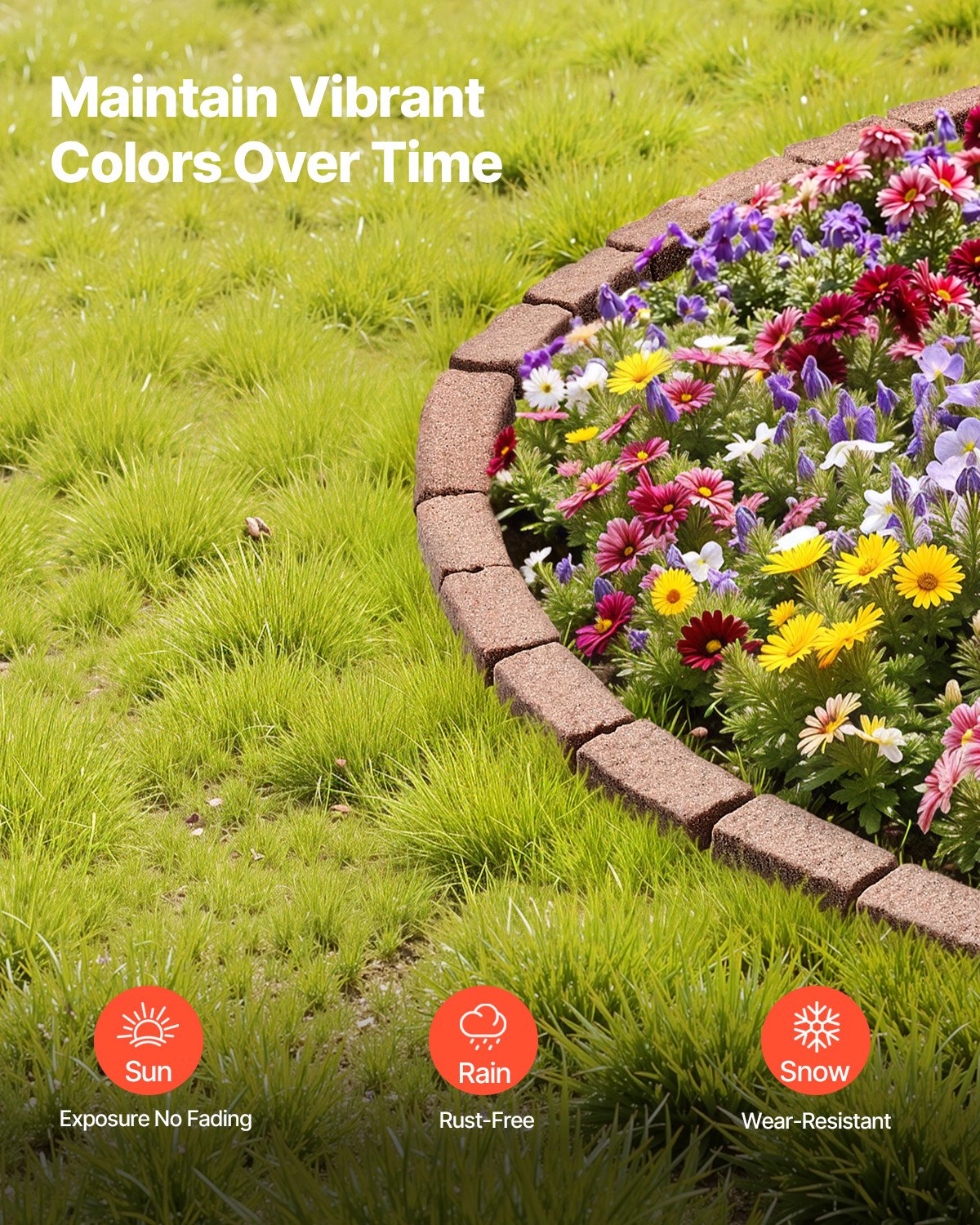 VEVOR Lawn Edging in Stone Look, Set of 4, 1180x95x57 mm, Bed Edging, Flexible Garden Border in Brick Size with Anchoring Spikes, Light-Resistant Bed Border for Driveways, Walkways, Brown