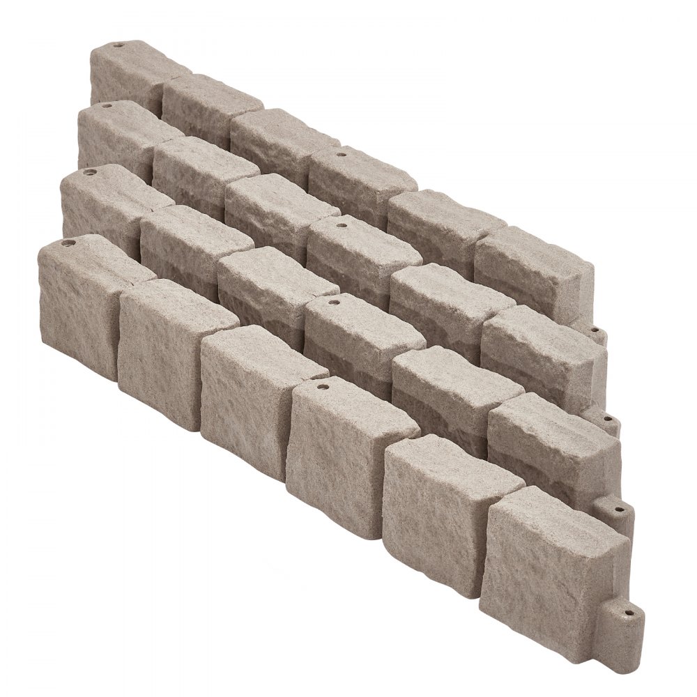 VEVOR Lawn Edging in Stone Look, Set of 4, 1190x100x155 mm, Realistic Lawn Edging, Brick-Size Bed Border with Anchoring Spikes, Bed Edging for Driveways, Walkways, Beige