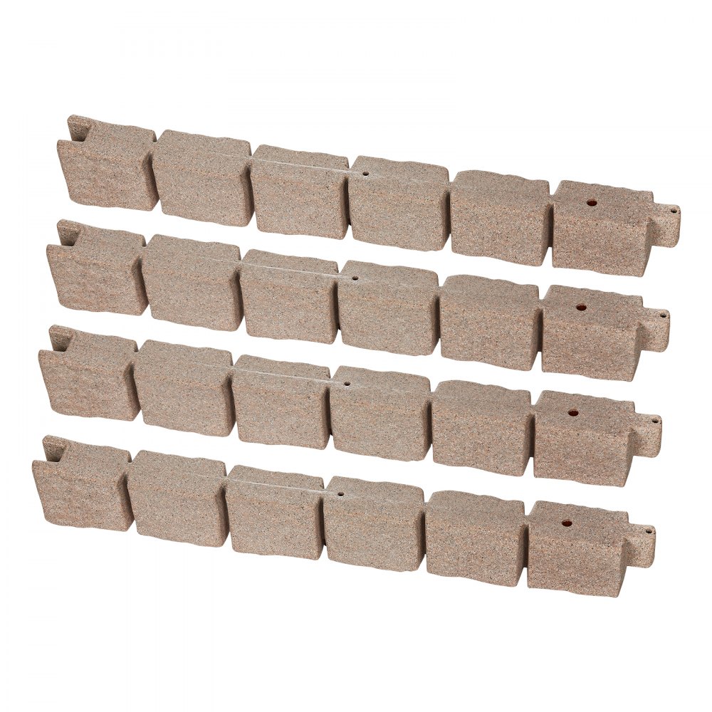 VEVOR Lawn Edging in Stone Look, Set of 4, 1190x100x155 mm, Realistic Bed Border, Flexible Garden Edging in Brick Size with Anchoring Spikes, Bed Border for Driveways, Walkways, Brown