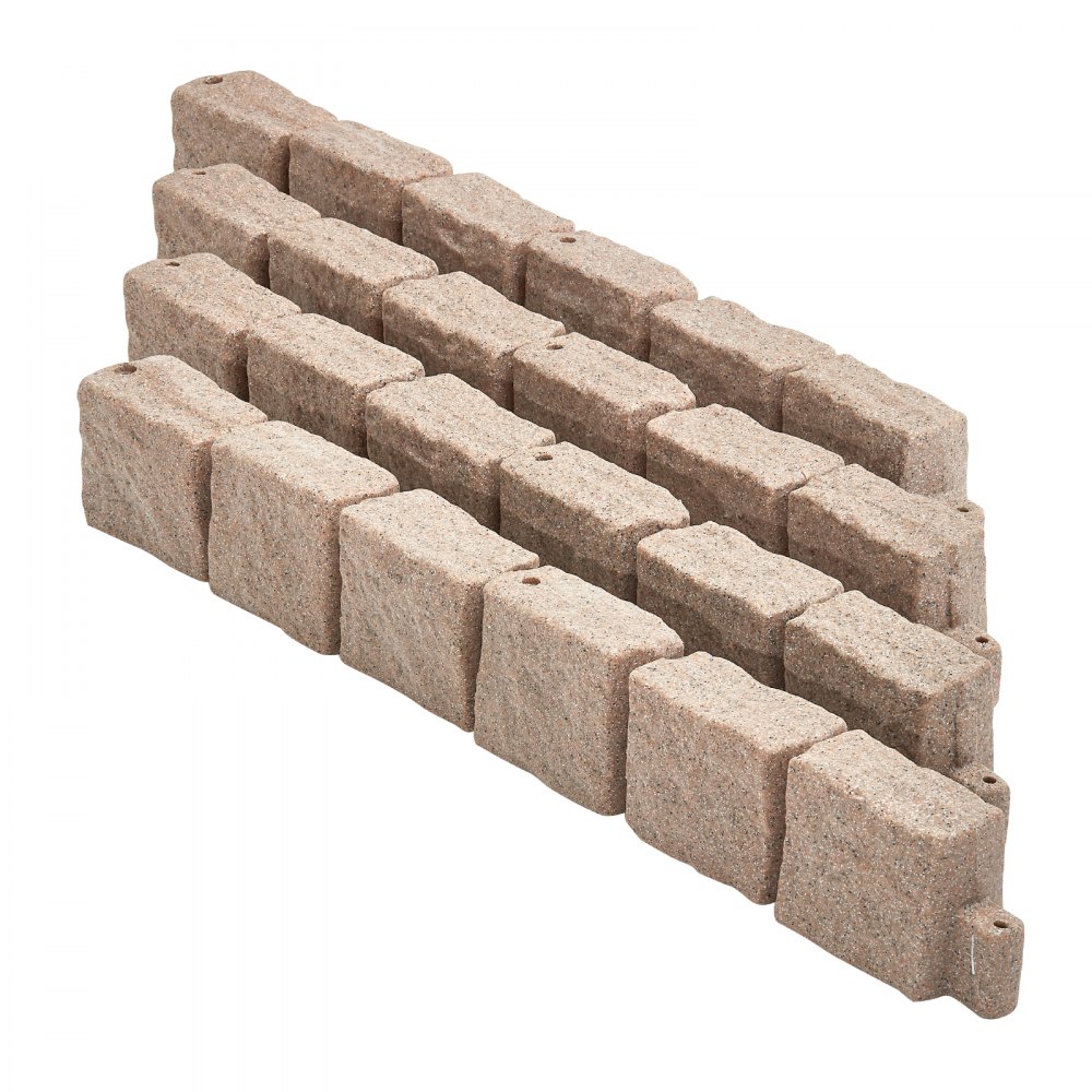 VEVOR Lawn Edging in Stone Look, Set of 4, 1190x100x155 mm, Realistic Bed Border, Flexible Garden Edging in Brick Size with Anchoring Spikes, Bed Border for Driveways, Walkways, Brown