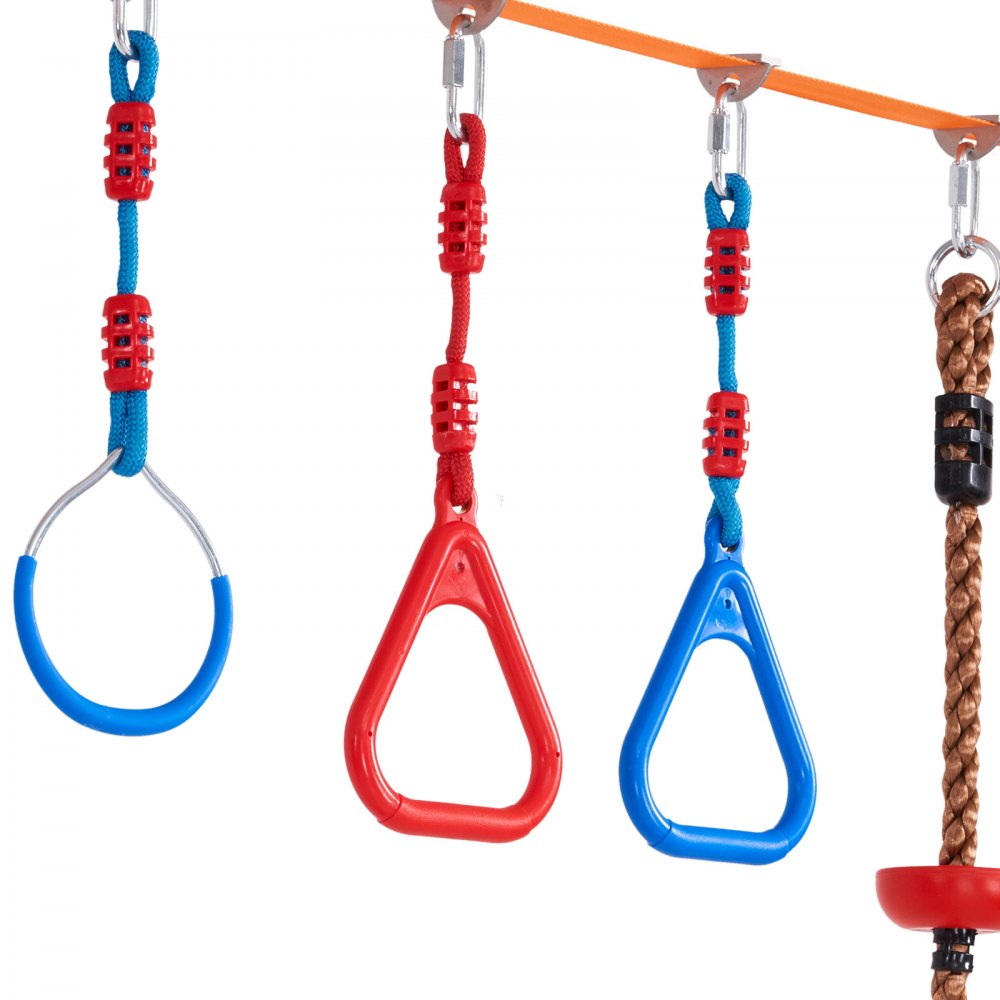Zestaw przeszkód Ninja Slackline VEVOR, 2 x 18,29 m, nośność 226,8 kg, tor przeszkód Ninja, sprzęt do zabawy na świeżym powietrzu, zestaw zabawek do ćwiczeń na podwórku z 14 przeszkodami