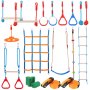 Zestaw przeszkód Ninja Slackline VEVOR, 2 x 18,29 m, nośność 226,8 kg, tor przeszkód Ninja, sprzęt do zabawy na świeżym powietrzu, zestaw zabawek do ćwiczeń na podwórku z 14 przeszkodami