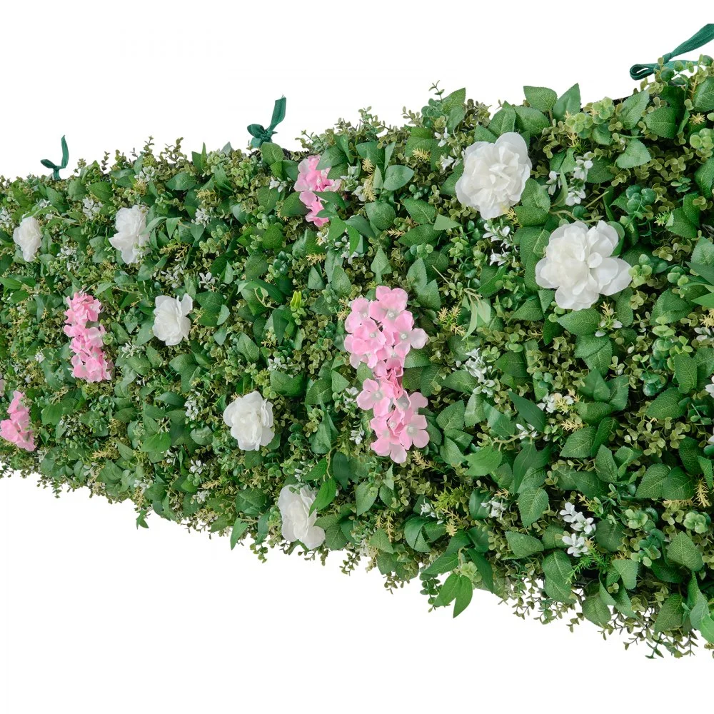 VEVOR Sztuczny żywopłot 2,4 m x 61 cm 2 szt., Ściana roślinna, Ekran prywatności z PE, Ogrodzenie prywatności z jedwabnymi kwiatami, Ogrodzenie żywopłotowe, Sztuczne rośliny, Okładzina balkonowa na wesela, Ogrody zewnętrzne, Podwórka