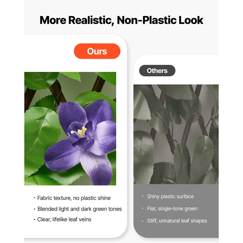 VEVOR Sztuczny żywopłot 64,9 x 310 cm, zestaw 2 elementów, ściana roślinna, rozkładany ekran prywatności, ogrodzenie prywatności, żywopłot, sztuczne rośliny, osłona balkonu na wesela, ogrody zewnętrzne, podwórka