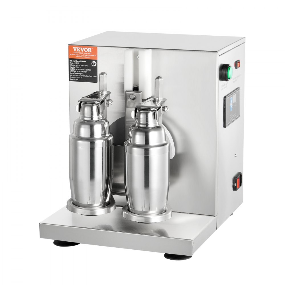 VEVOR Milkshake Machine, komercyjny shaker do herbaty mlecznej o mocy 120 W, mikser do koktajli mlecznych z podwójną głowicą, regulowany mikser do koktajli mlecznych w zakresie 0–180 s, ze stalowym kubkiem o pojemności 750 ml, do lokali serwujących herbatę mleczną