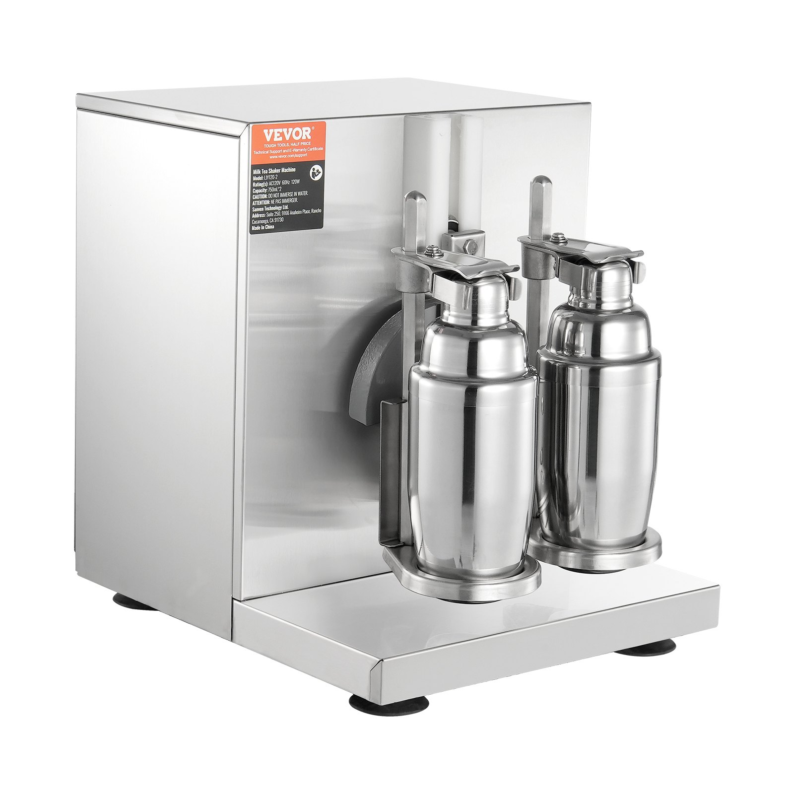 VEVOR Milkshake Machine, komercyjny shaker do herbaty mlecznej o mocy 120 W, mikser do koktajli mlecznych z podwójną głowicą, regulowany mikser do koktajli mlecznych w zakresie 0–180 s, ze stalowym kubkiem o pojemności 750 ml, do lokali serwujących herbatę mleczną