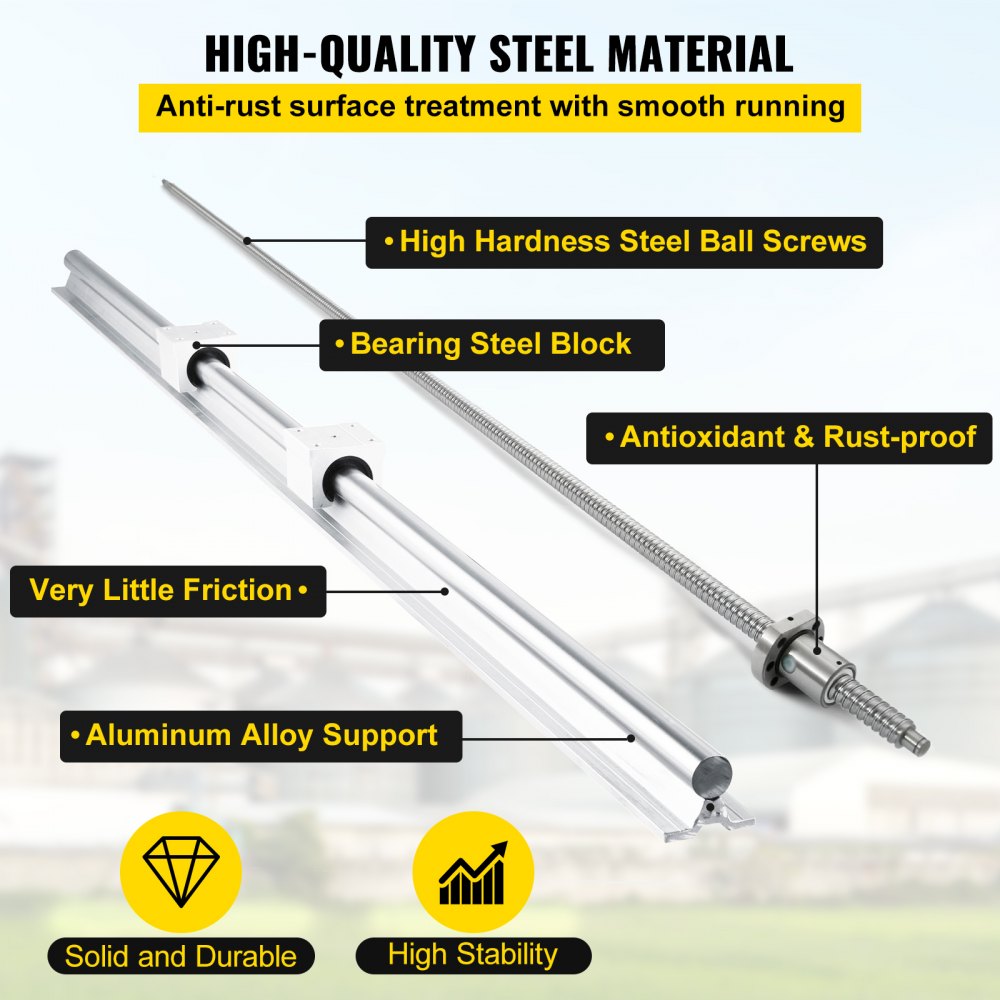 VEVOR Linear Rail SBR20, Linear Bearing Slide Set 300, 600, 1000 mm Linear Rails, Linear Bearing Rail with 3 Ball Screws from C7, Horizontal Linear Guide for Automation Machines