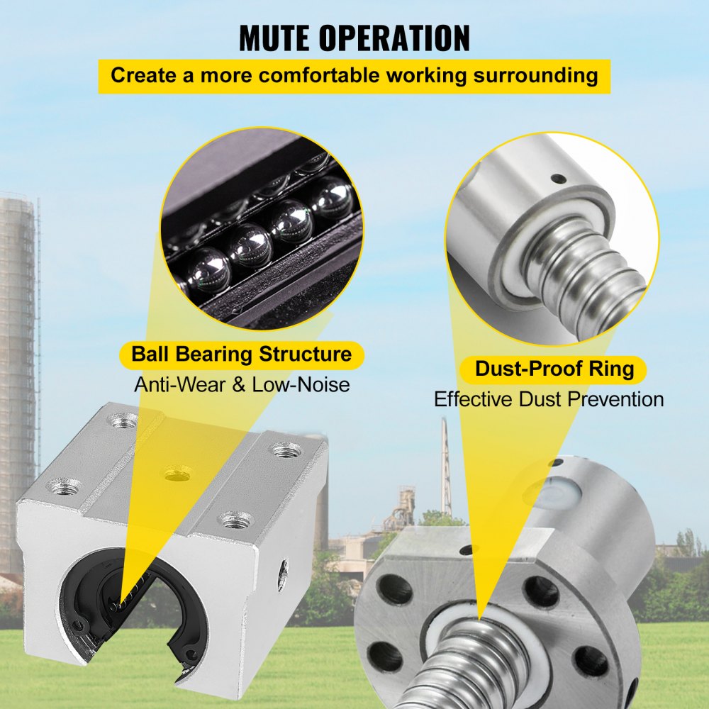 VEVOR Linear Rail SBR20, Linear Bearing Slide Set 300, 600, 1000 mm Linear Rails, Linear Bearing Rail with 3 Ball Screws from C7, Horizontal Linear Guide for Automation Machines