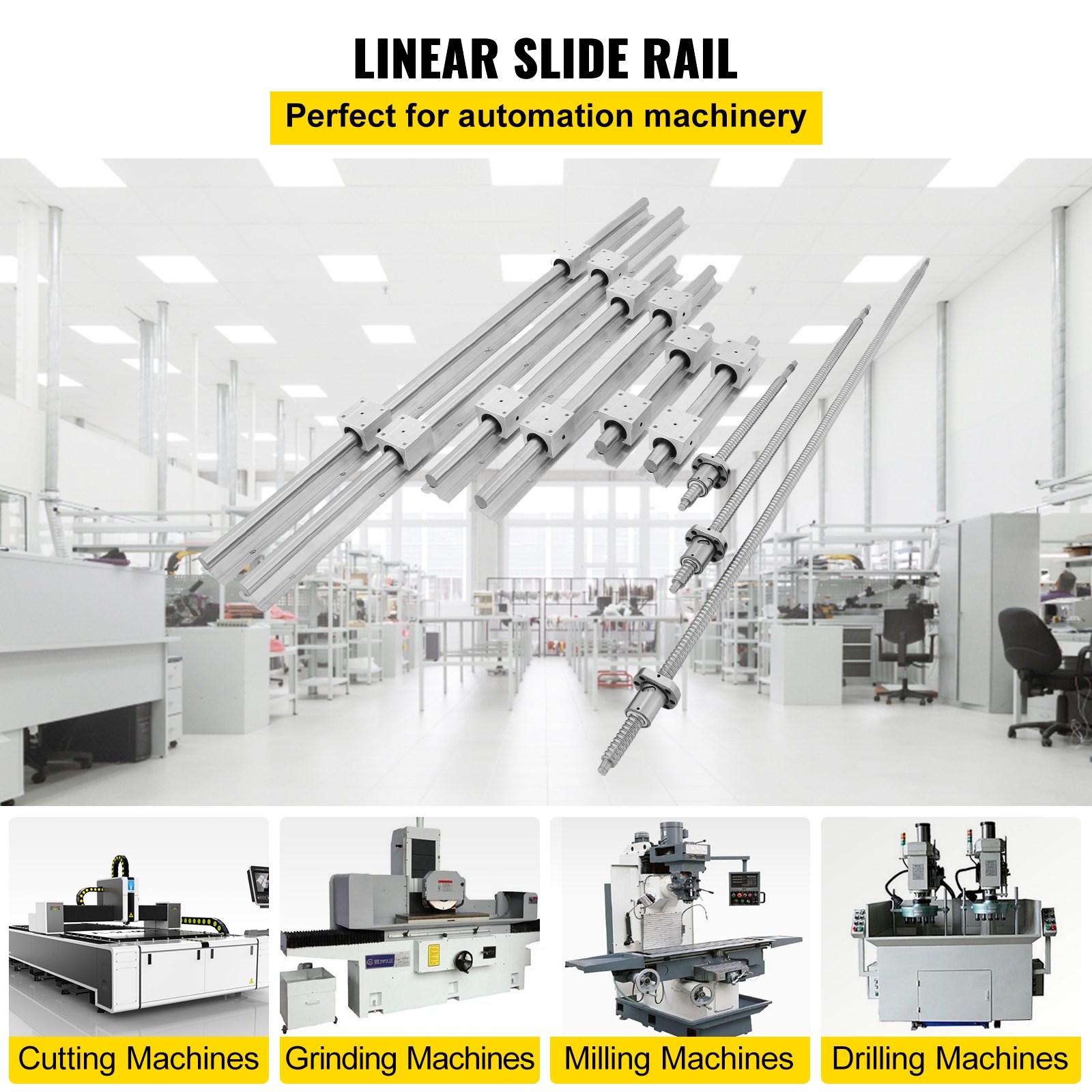VEVOR Linear Rail SBR20, Linear Bearing Slide Set 300, 600, 1000 mm Linear Rails, Linear Bearing Rail with 3 Ball Screws from C7, Horizontal Linear Guide for Automation Machines