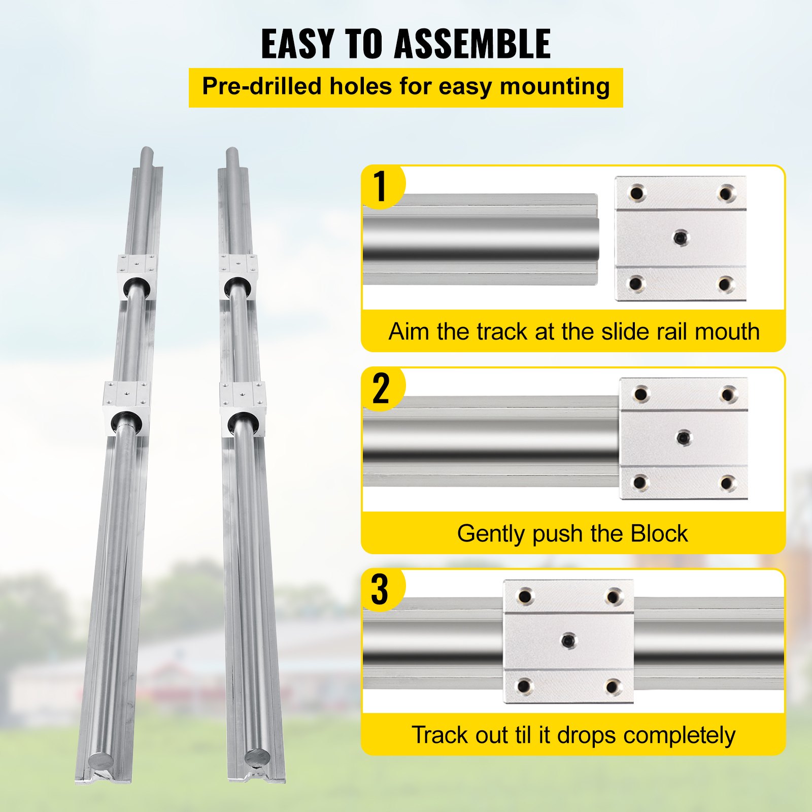 VEVOR Linear Rail SBR20, Linear Bearing Slide Set 300, 600, 1000 mm Linear Rails, Linear Bearing Rail with 3 Ball Screws from C7, Horizontal Linear Guide for Automation Machines