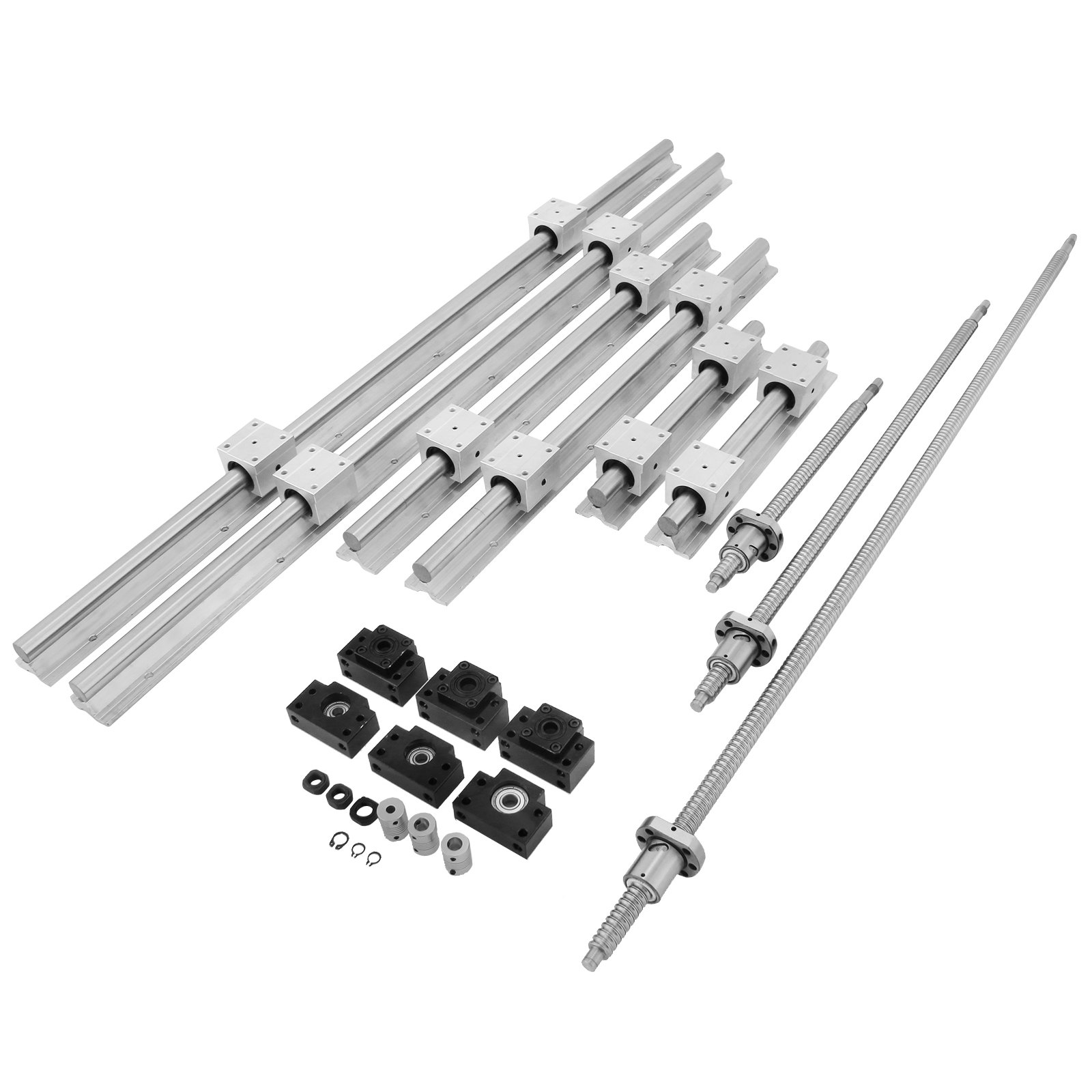 VEVOR Linear Rail SBR20, Linear Bearing Slide Set 300, 600, 1000 mm Linear Rails, Linear Bearing Rail with 3 Ball Screws from C7, Horizontal Linear Guide for Automation Machines