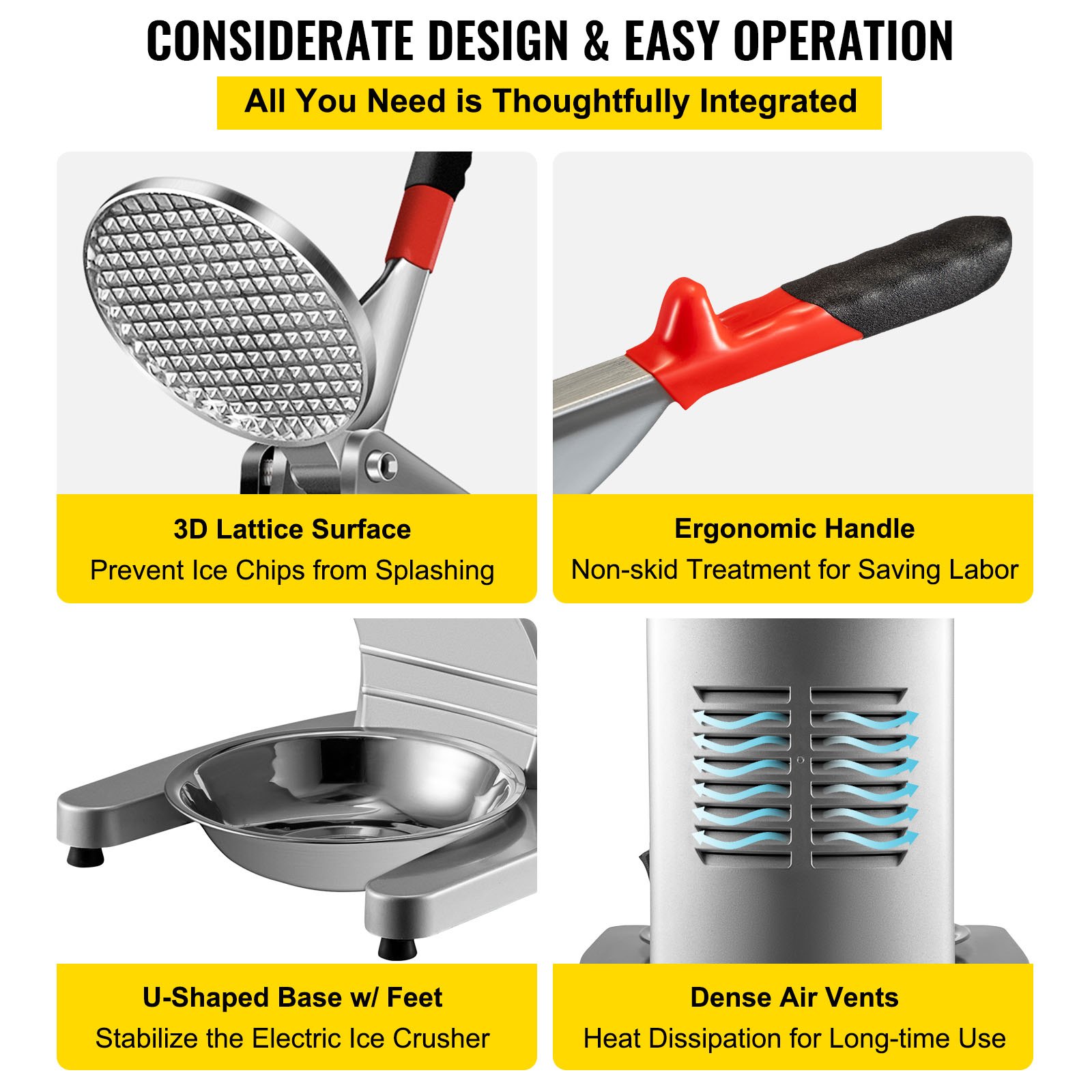 VEVOR elektryczna maszynka do golenia lodu Maszyna do produkcji stożków śnieżnych 95 kg/h Lodołamacz