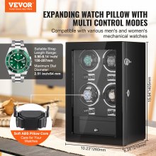 Nakręcacz do zegarków VEVOR, nakręcacz do zegarków automatyczny, nakręcacz do zegarków, nakręcacz do zegarków automatycznych, nakręcacz do zegarków automatycznych z miejscem na 4 zegarki, oświetlenie LED, regulowana długość paska 150-207 mm