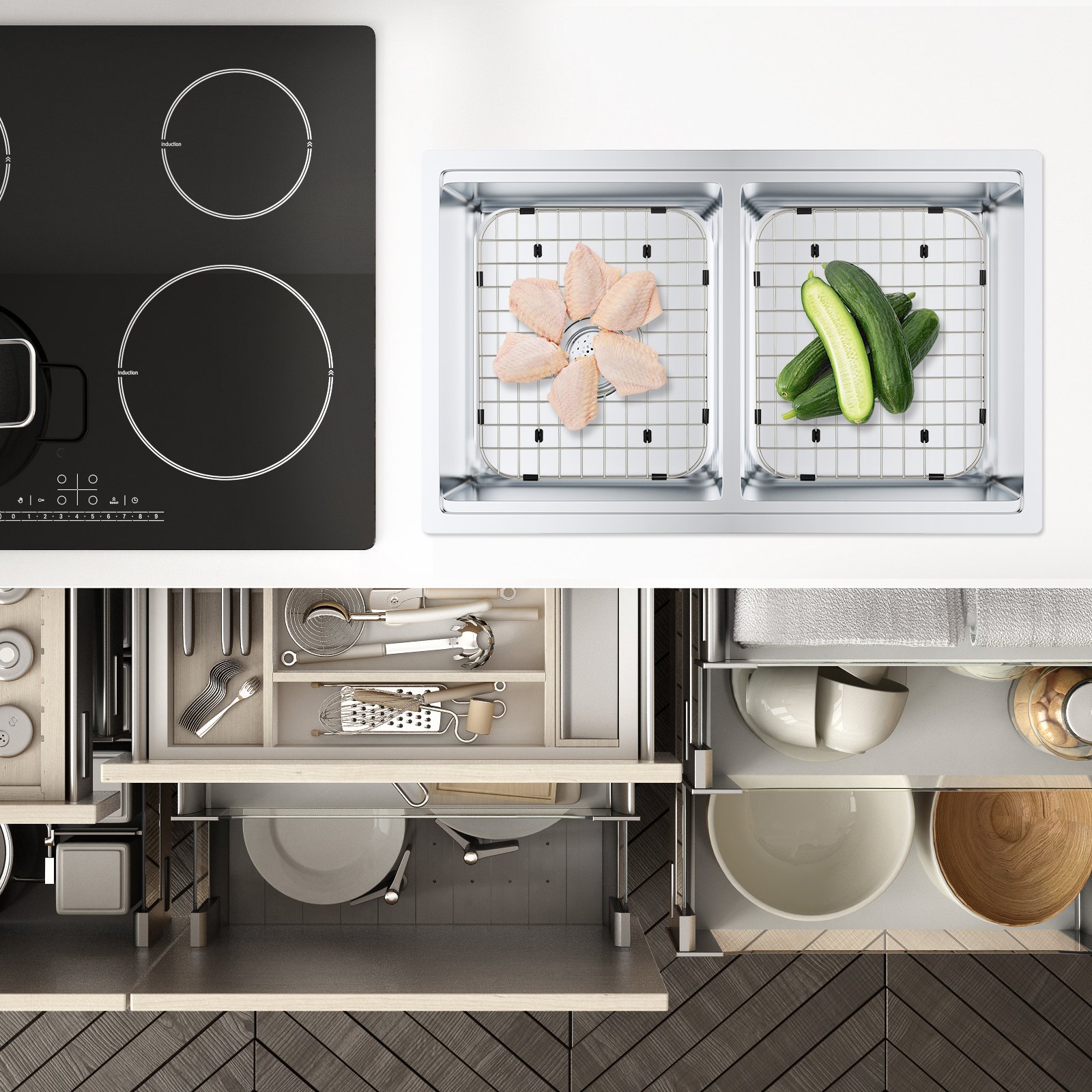 VEVOR 2 szt. osłon na zlew, kratki do zlewu 348 x 295 x 25,4 mm z otworami na środku, kratka odpływowa ze stali nierdzewnej, duże kratki dolne do zlewu, akcesoria do zlewozmywaków z półkami