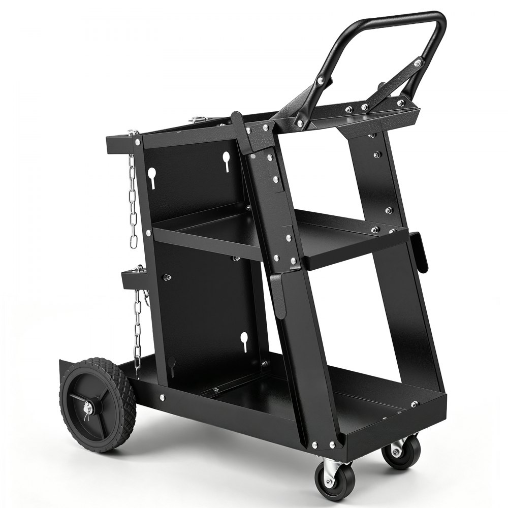 VEVOR Welding Trolley with 3 Shelves, Max. 168-181kg, for Welding Equipment with 2 Gas Cylinder Holders, Ideal for Manual Welding, MIG/MAG Welding, and Argon Arc Welding