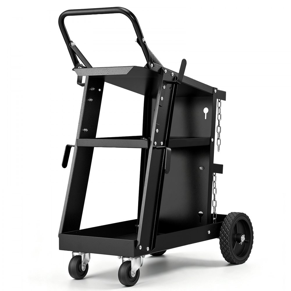 VEVOR Welding Trolley with 3 Shelves, Max. 168-181kg, for Welding Equipment with 2 Gas Cylinder Holders, Ideal for Manual Welding, MIG/MAG Welding, and Argon Arc Welding