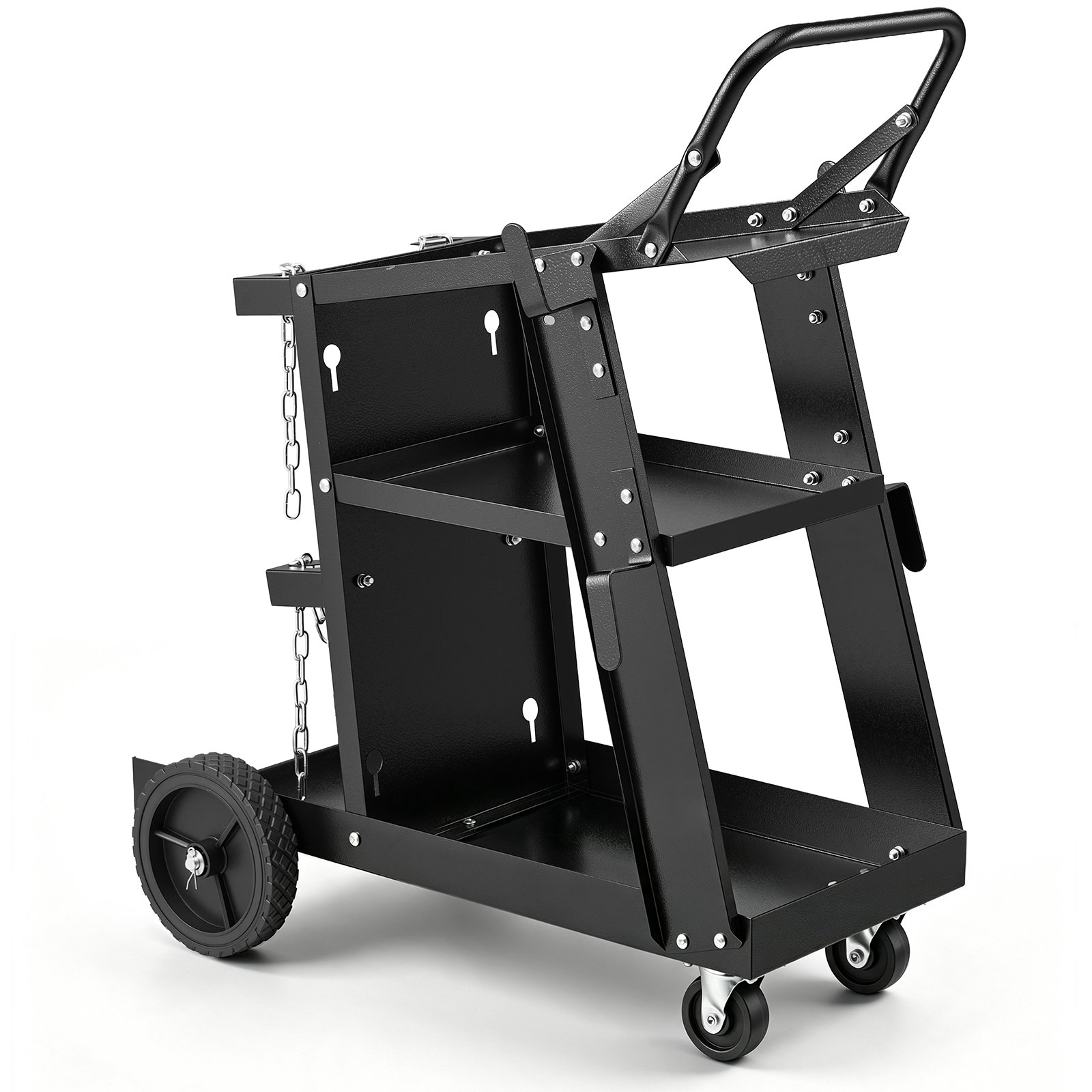 VEVOR Welding Trolley with 3 Shelves, Max. 168-181kg, for Welding Equipment with 2 Gas Cylinder Holders, Ideal for Manual Welding, MIG/MAG Welding, and Argon Arc Welding