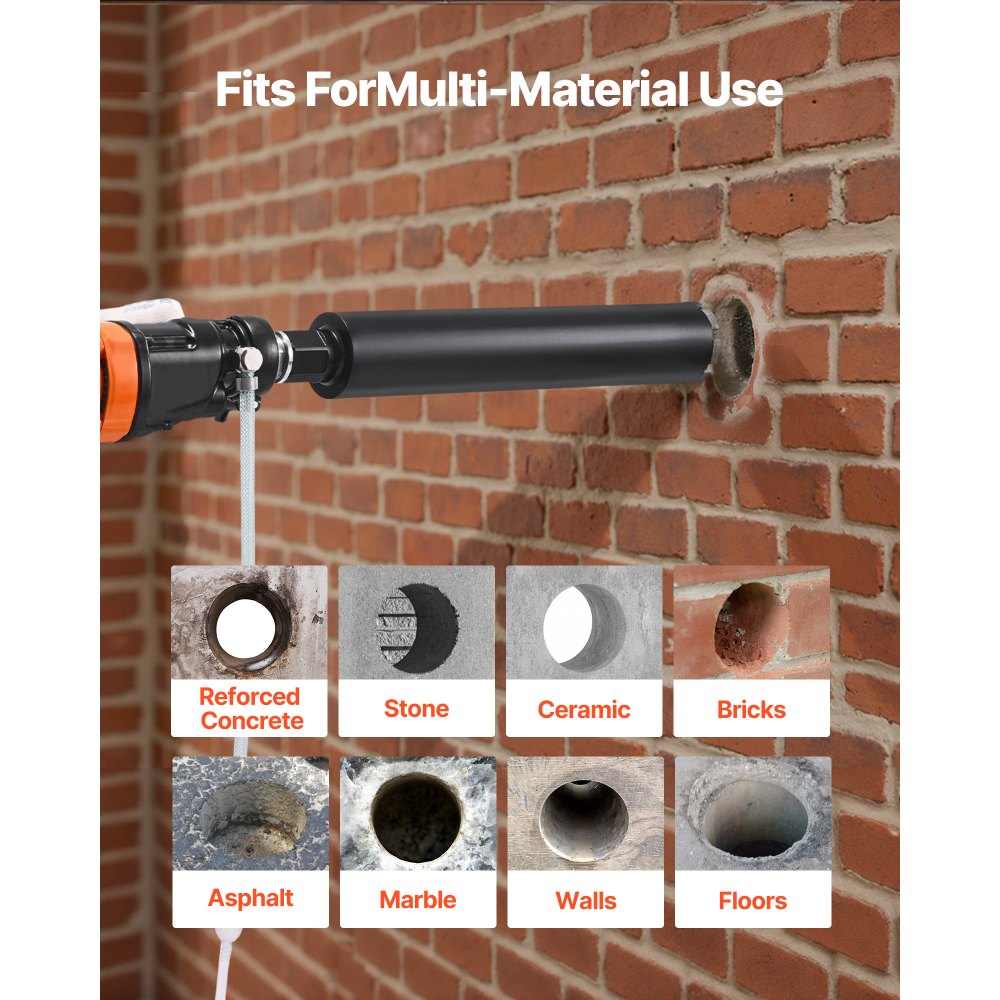 Wiertarka diamentowa VEVOR, maks. średnica wiercenia 20 cm, ręczna wiertarka diamentowa do pracy na mokro i sucho z 4 wiertłami i 2 regulowanymi prędkościami (1000/2250 obr./min) do betonu, cegły i kamienia, 1500 W